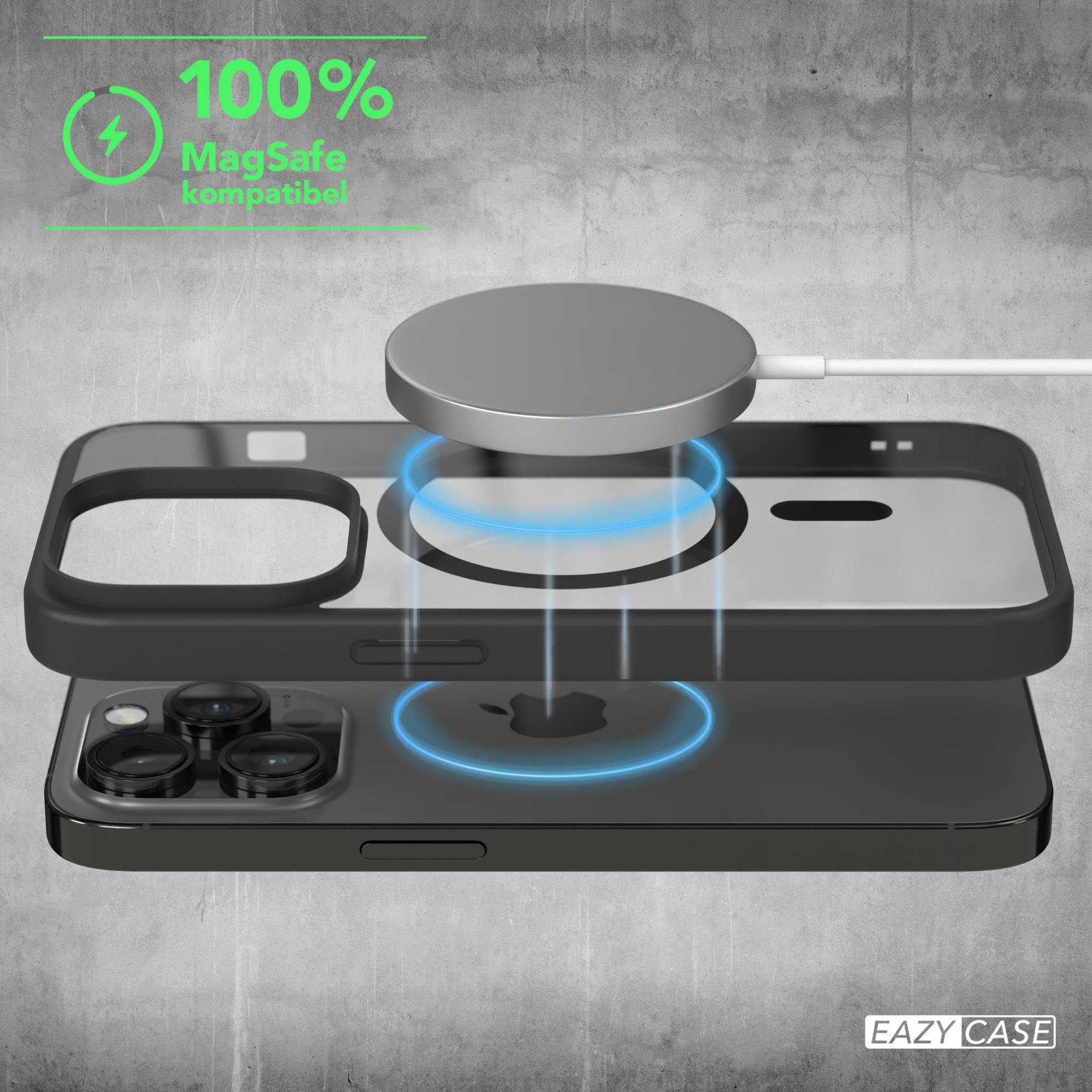 EAZY CASE Handyhülle Transparente Hülle mit MagSafe für iPhone 14 Pro 6,1 Zoll, Qi Charging kompatibel, Silicon Case, Slimcover Displayschutz, Schwarz