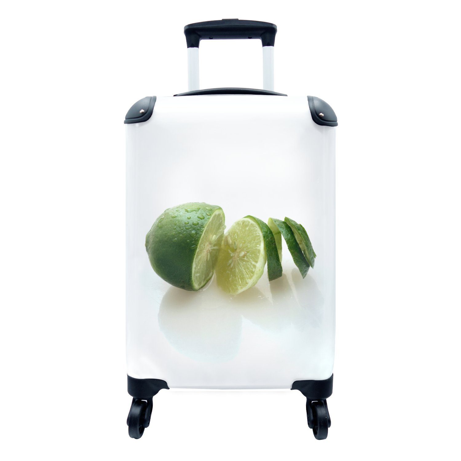 MuchoWow Handgepäckkoffer Limette mit Spiralhaut auf weißem Hintergrund, 4 Rollen, Reisetasche mit rollen, Handgepäck für Ferien, Trolley, Reisekoffer