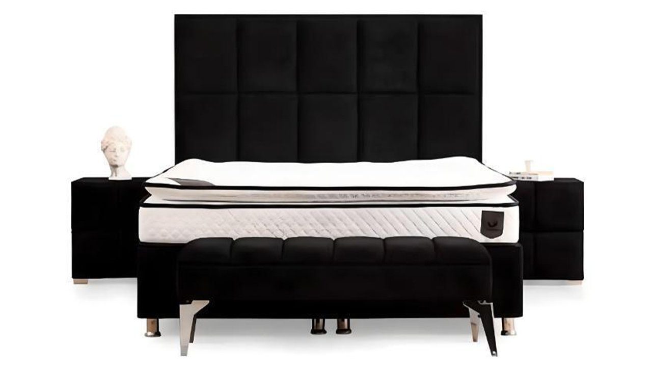 Bett Neu In Schlafzimmer-Set Schlafzimmer Made Nachttische JVmoebel Set Hocker Schwarz Europe Design, 2x Modern