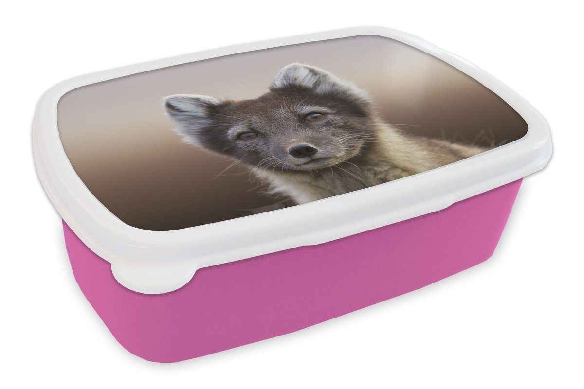 MuchoWow Lunchbox Fuchs - Snackbox, - rosa Kinder, (2-tlg), für Mädchen, Jungtier Kunststoff Erwachsene, Brotbox Kunststoff, Brotdose Mantel