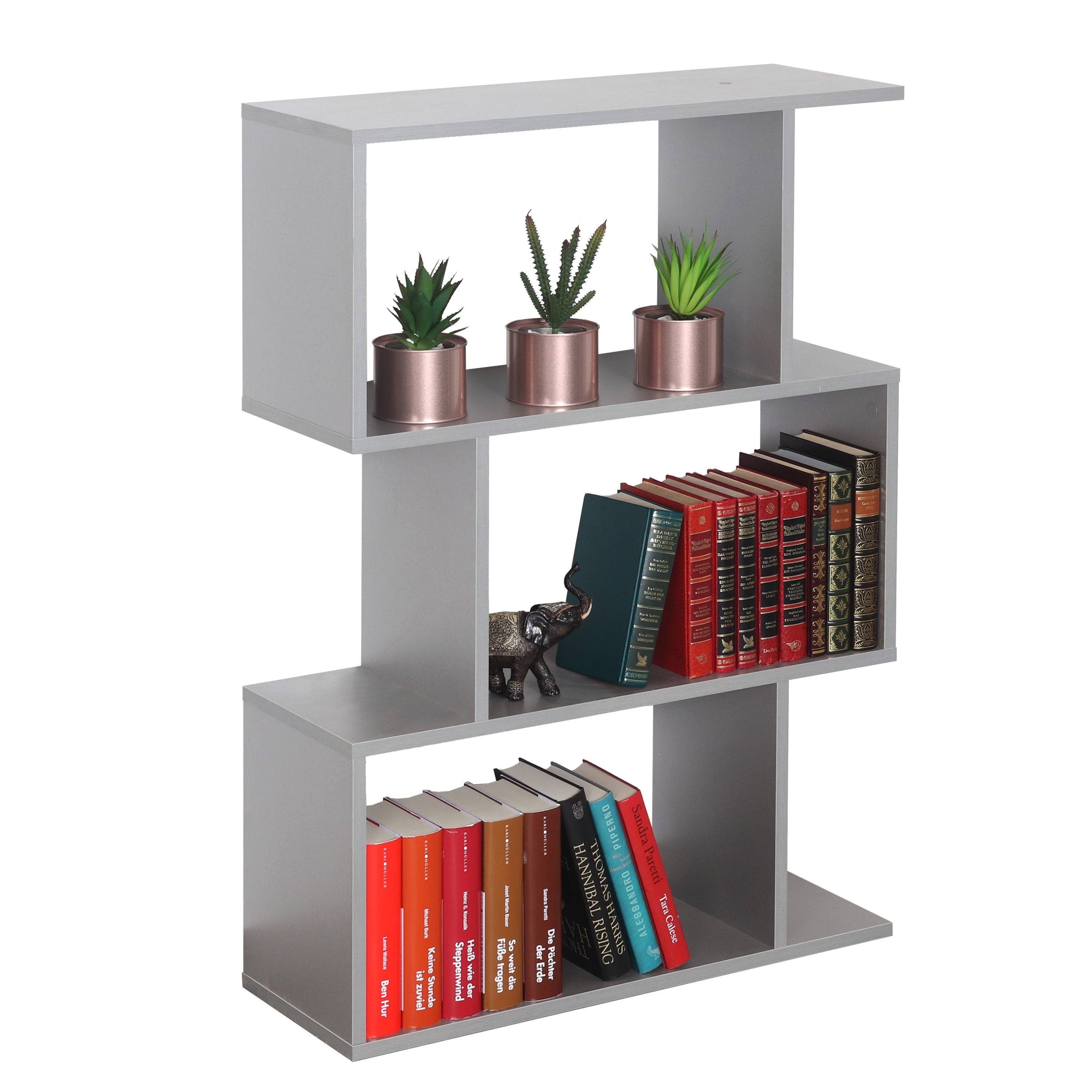 kleines stehendes Bücherregal schmal, RICOO Platingrau WM072-PL, Wohnzimmer Standregal Regal fürs