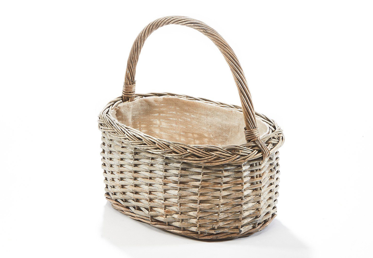 Kobolo Dekokorb Henkelkorb aus grauer Weide mit Textilfutter (1 Stück)