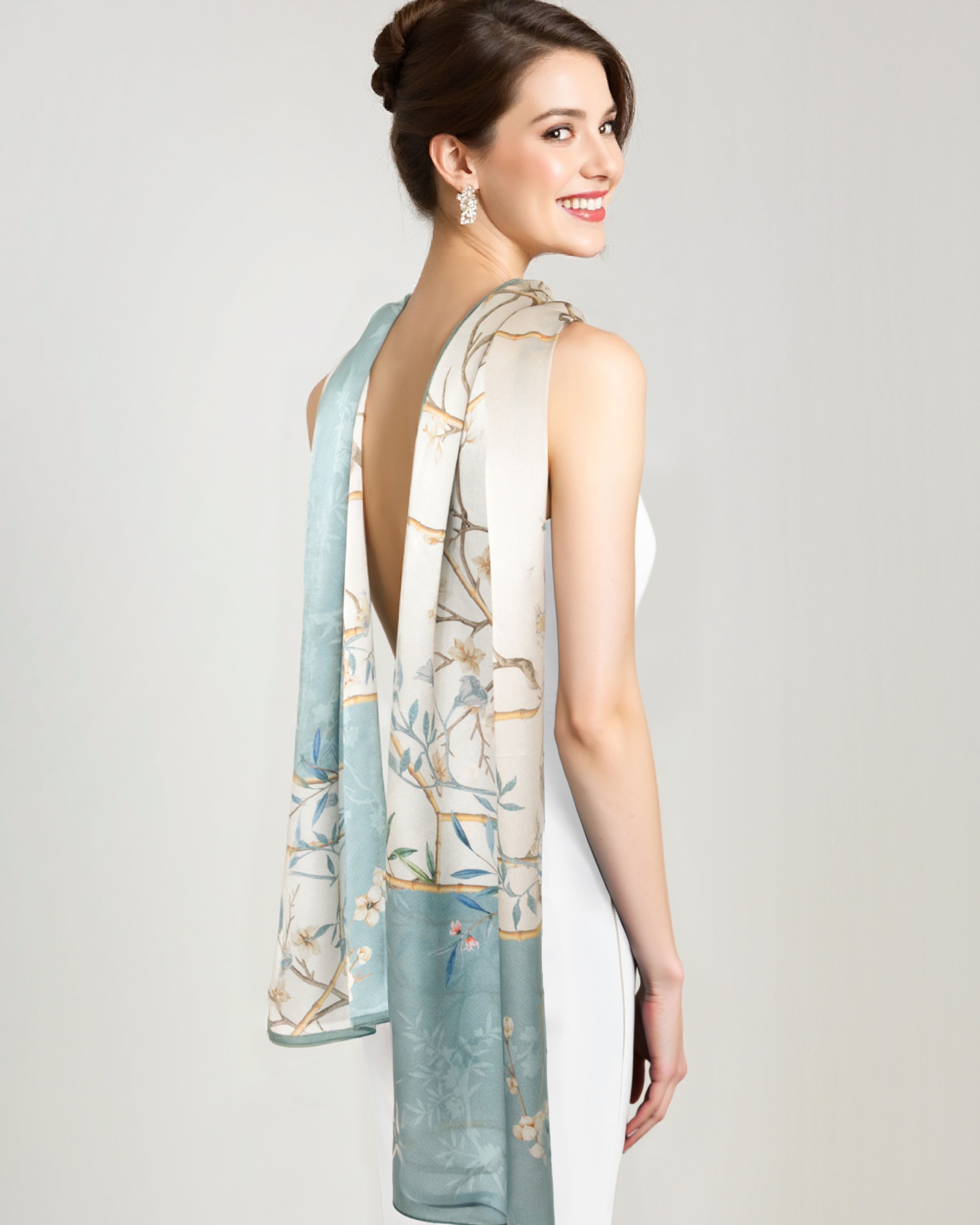 MayTree Seidenschal Seidenschal Bambus und Blüten 55 x 175 cm, (Stück), Sei günstig online kaufen