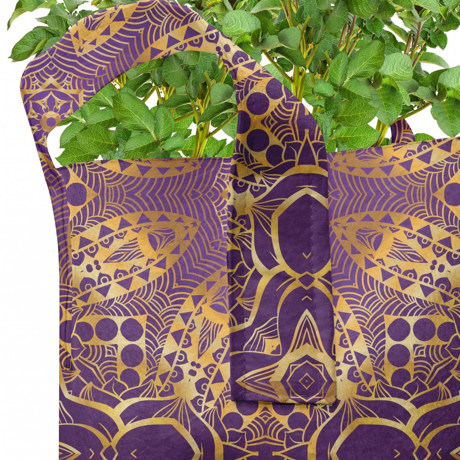 mit Stofftöpfe Boho-Motiv hochleistungsfähig für Pflanzen, Pflanzkübel Griffen Abakuhaus Mandala lila