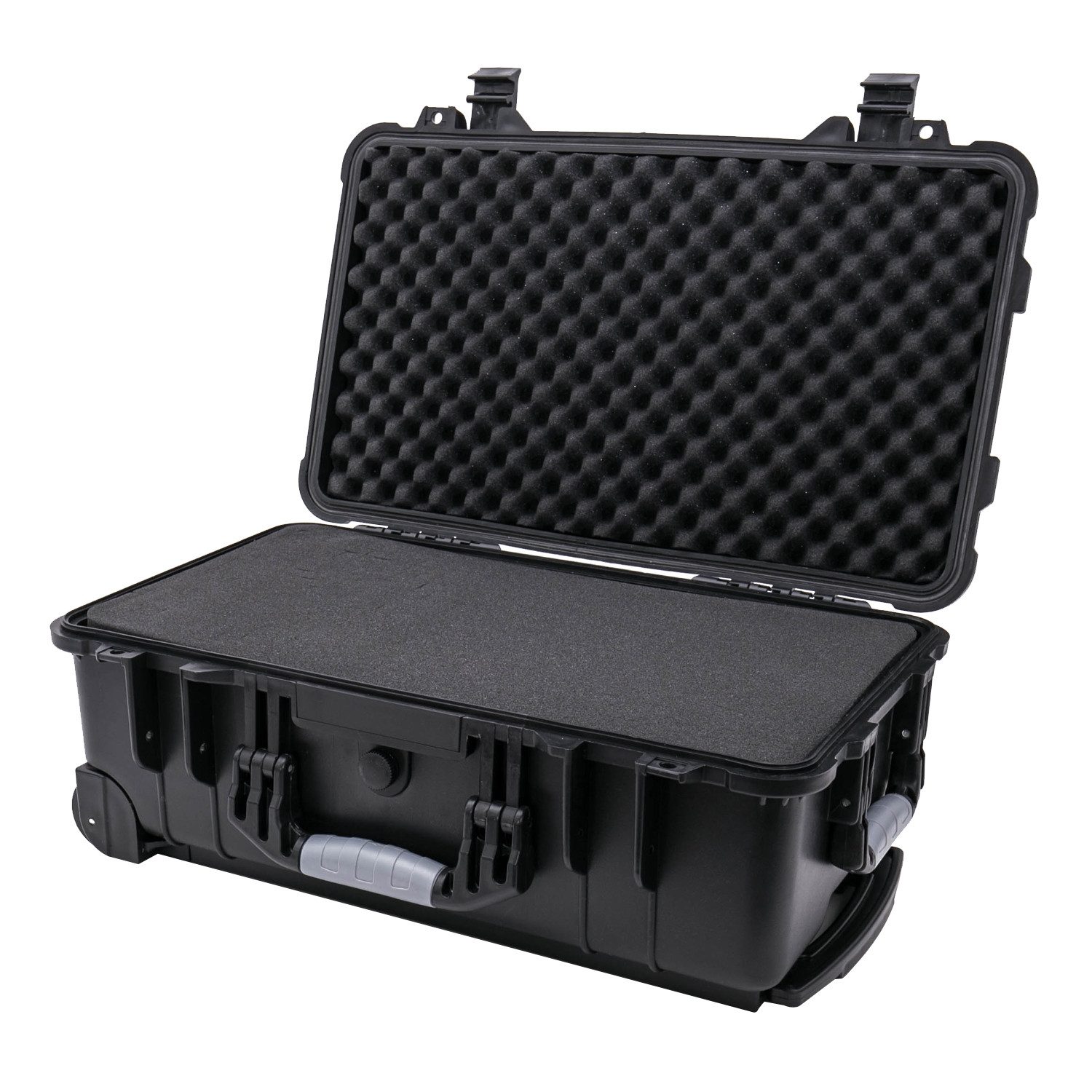 HMF Hartschalen-Trolley Outdoor-Trolley, 2 Rollen, Fotokoffer mit Rasterschaumstoff, 56 x 34,5 x 23 cm, schwarz