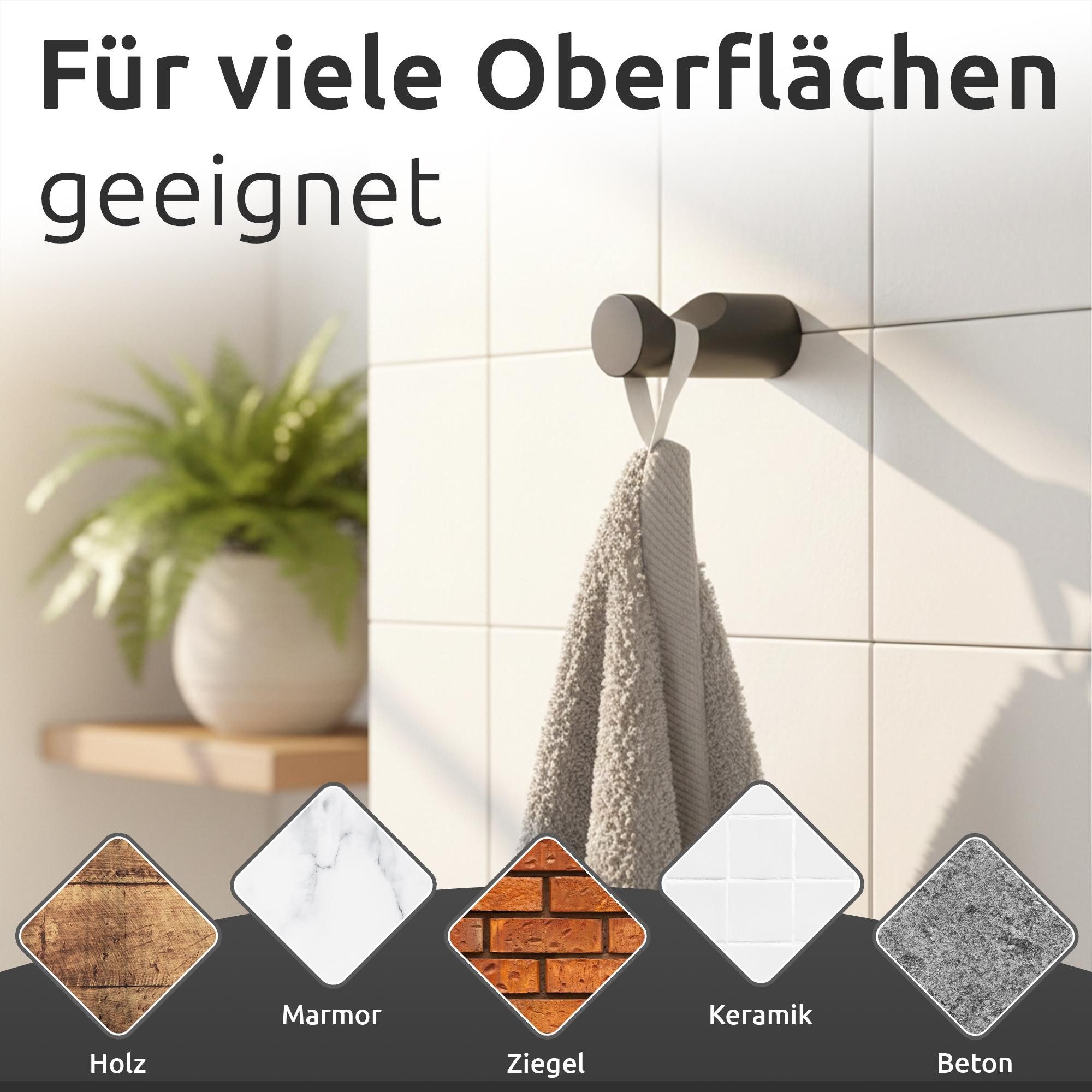 ECENCE Wandhaken 4 Stück Handtuchhaken zum Bohren Schwarz aus 304