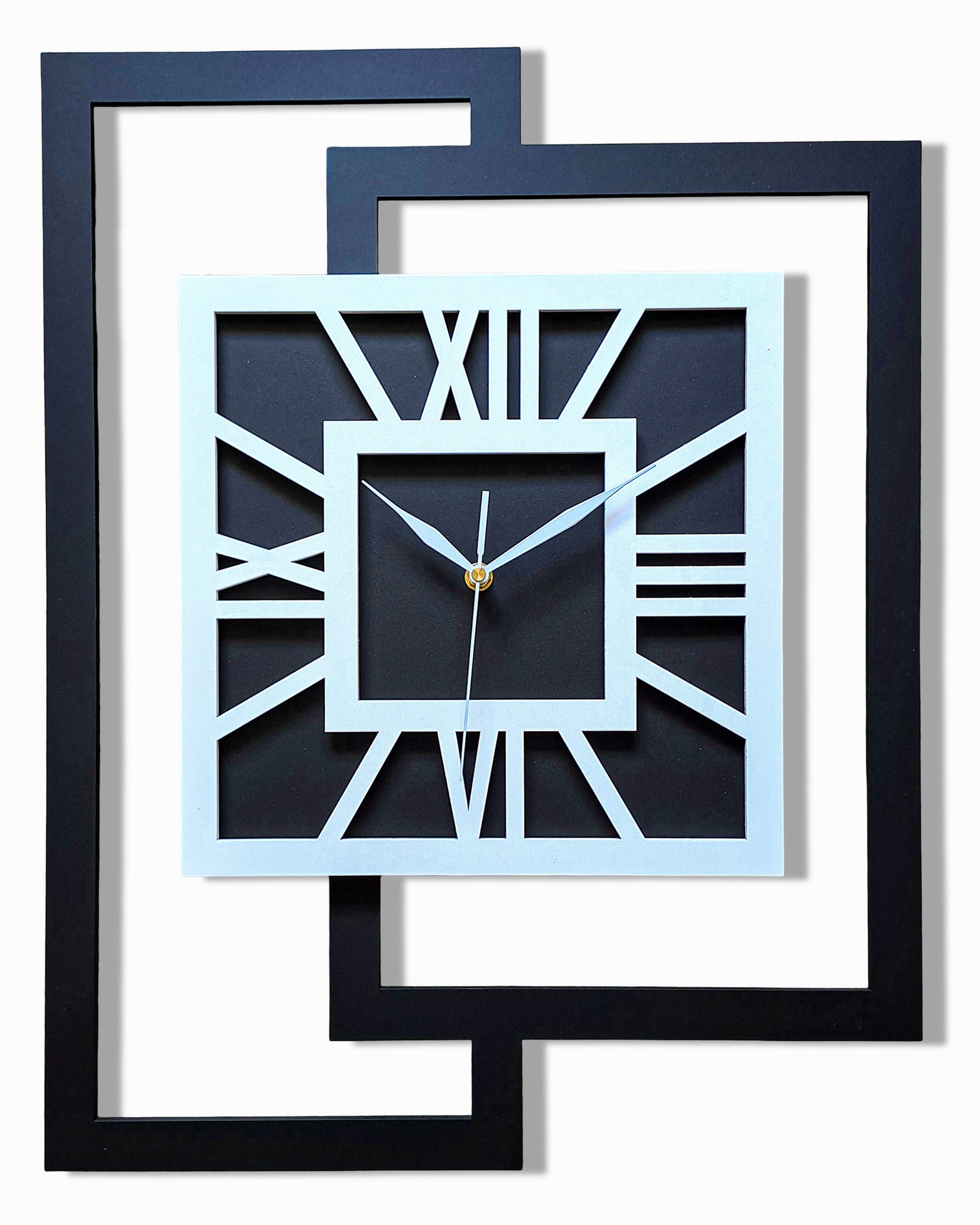 ORNAMENTI Wanduhr Grosse, moderne, geometrisch, Holz, hingucker, Loft, Rechteck (römisch, römische Ziffern, ohne Ticken, Wanddeko)