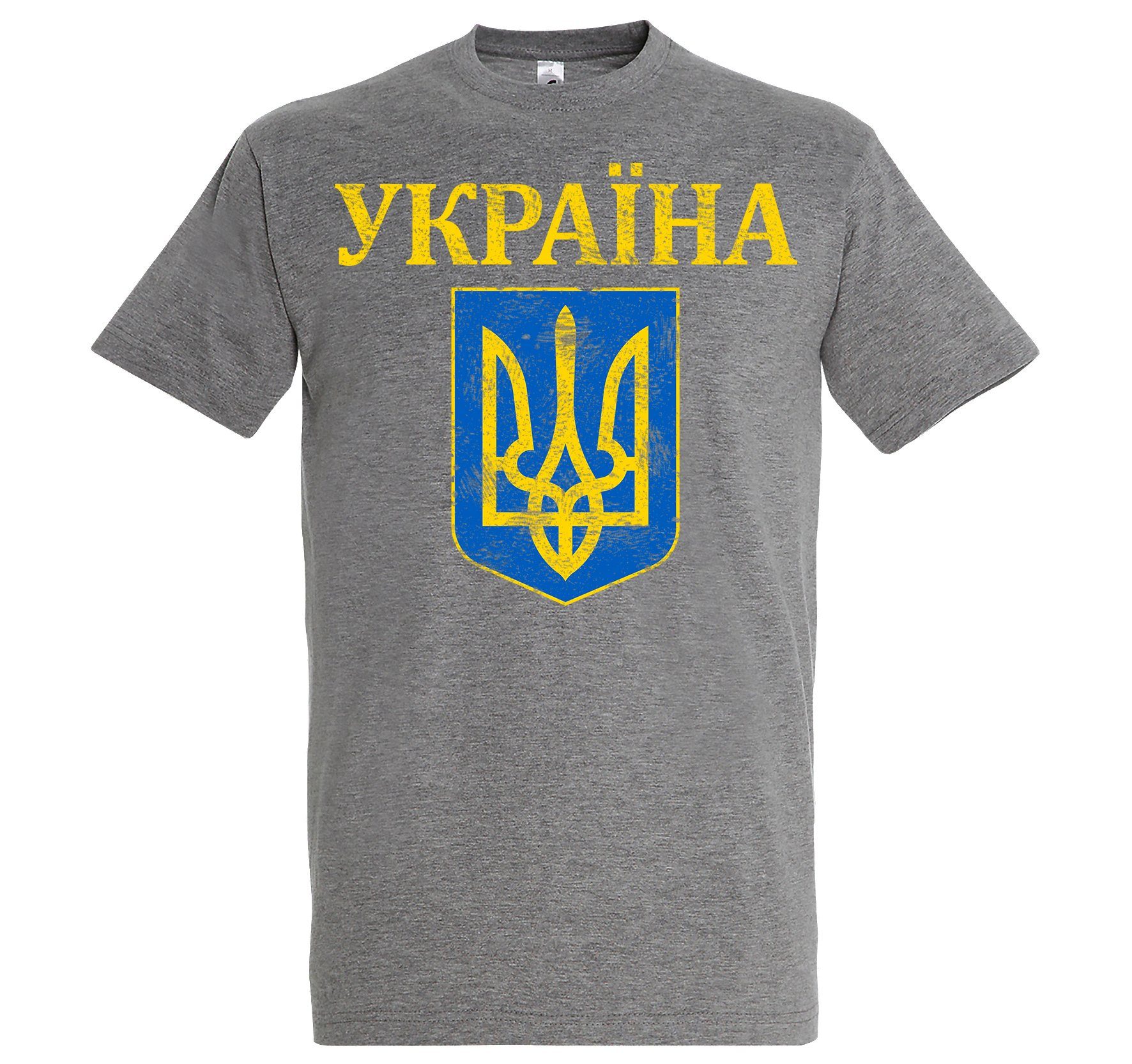 Youth Designz Print-Shirt Vintage Ukraine Wappen Herren T-Shirt mit modischem Logo Print Grau