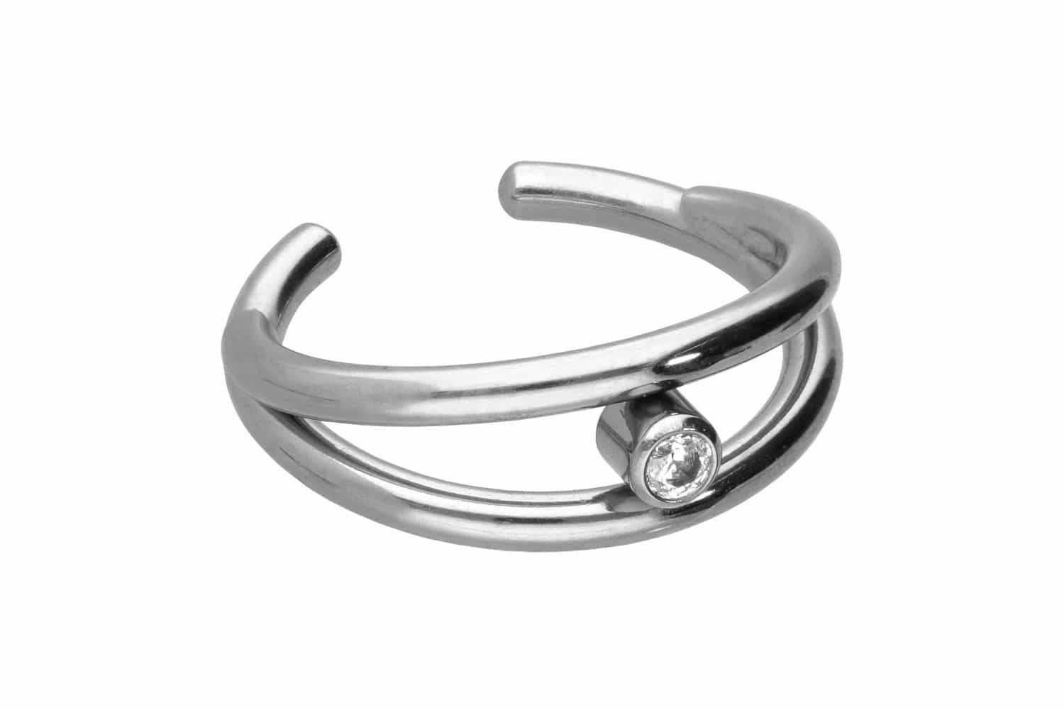 PIERCINGLINE Fake-Spirale Chirurgenstahl Fake Ohrring 2 RINGE + KRISTALL (Fake Piercing-Ringe, 1-tlg)