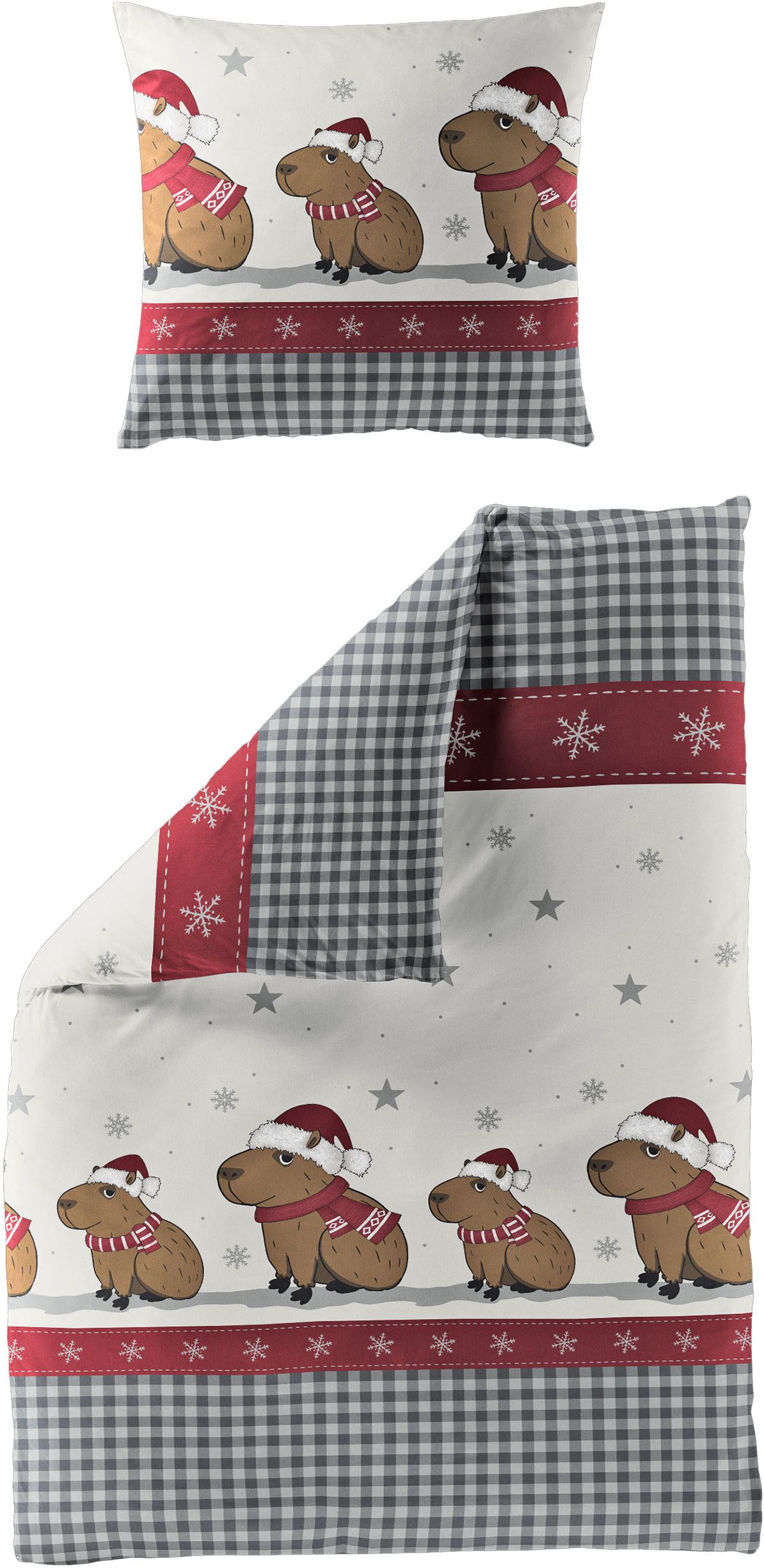 BIERBAUM Bettwäsche Wichtel, Biber, 2 teilig, 100 % Baumwolle, Biber, unterschiedliche Weihnachts-Designs