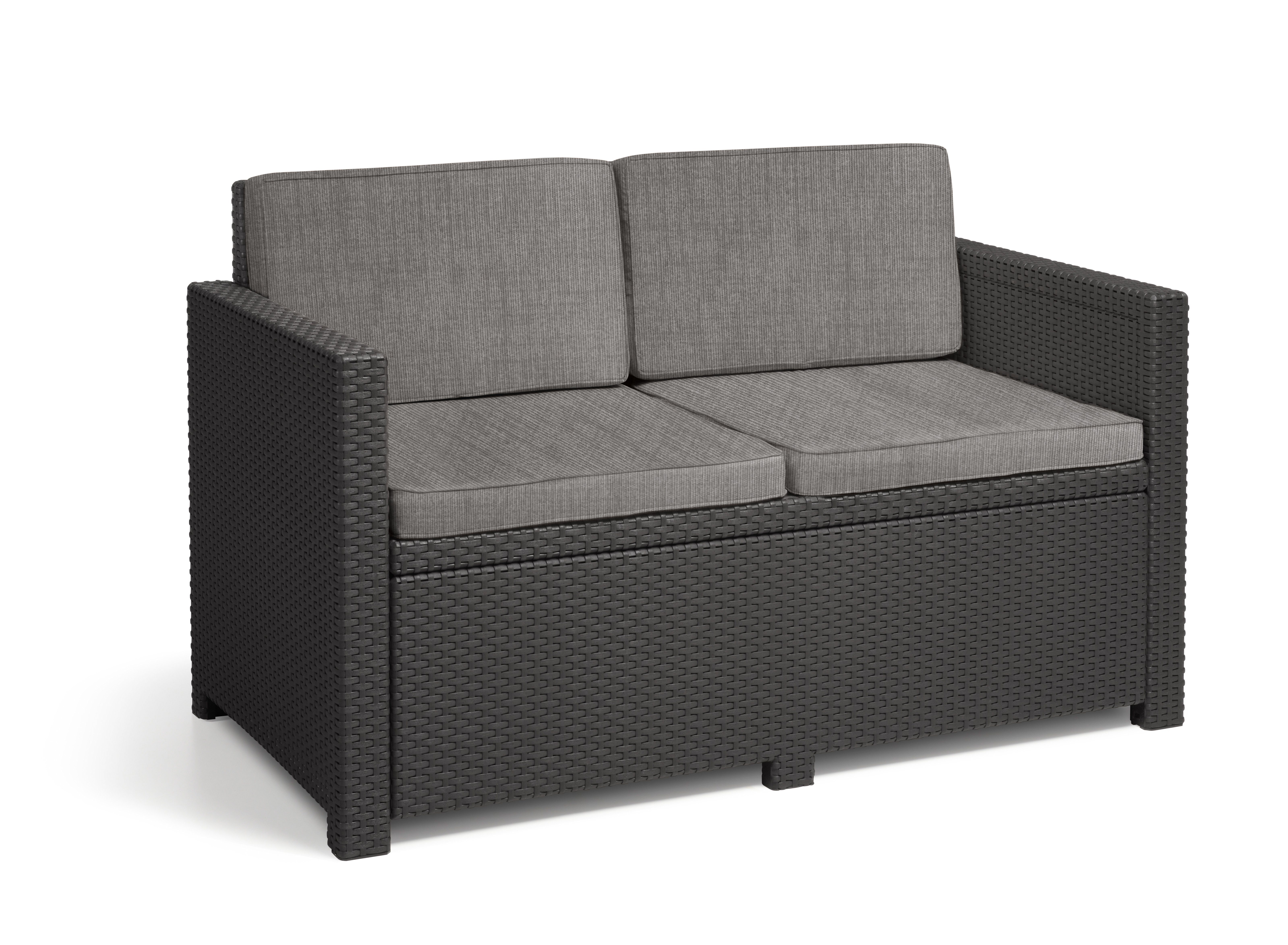 Keter Loungeset Victoria mit verstellbarem Tisch Lyon in Rattanoptik 4tlg., (Set, 4-tlg., inkl. Polsterauflage), 2x Sessel, 1x 2-Sitzer, 1xTisch