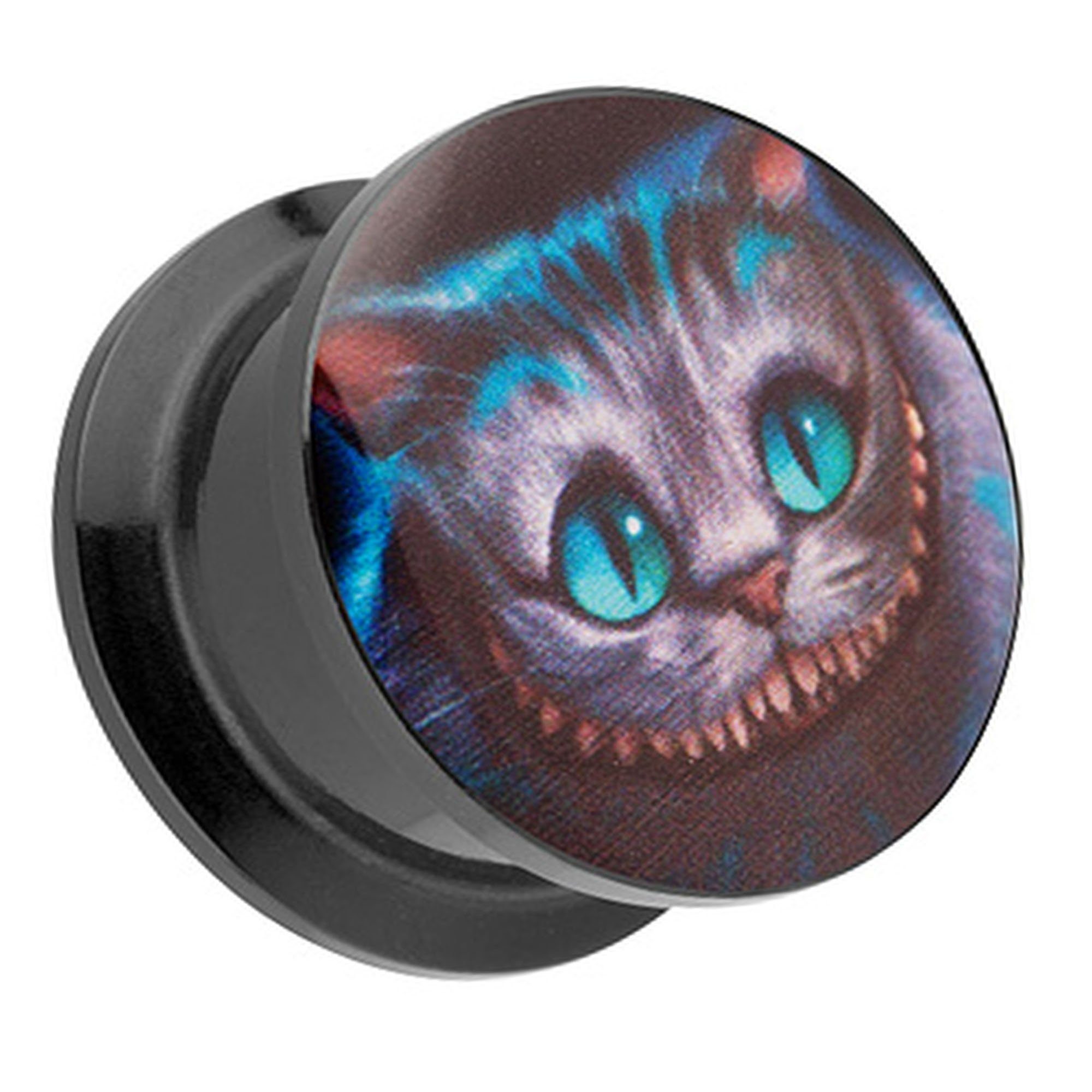 Taffstyle Plug Piercing Wunderland Grinsekatze Cheshire Cat Katze, Ohr Plug Flesh Tunnel Ohrpiercing Kunststoff Schraubverschluß Picture