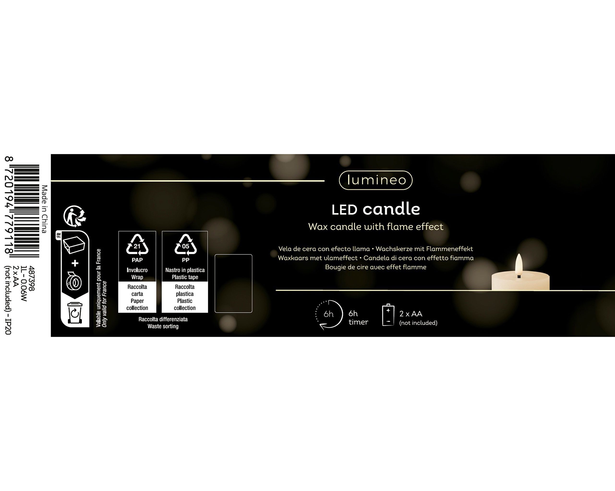 Lumineo LED-Kerze, Timer, warmweiß, LED Kerze 5x12cm mit Timer Wachs Weiß / Warmweiß