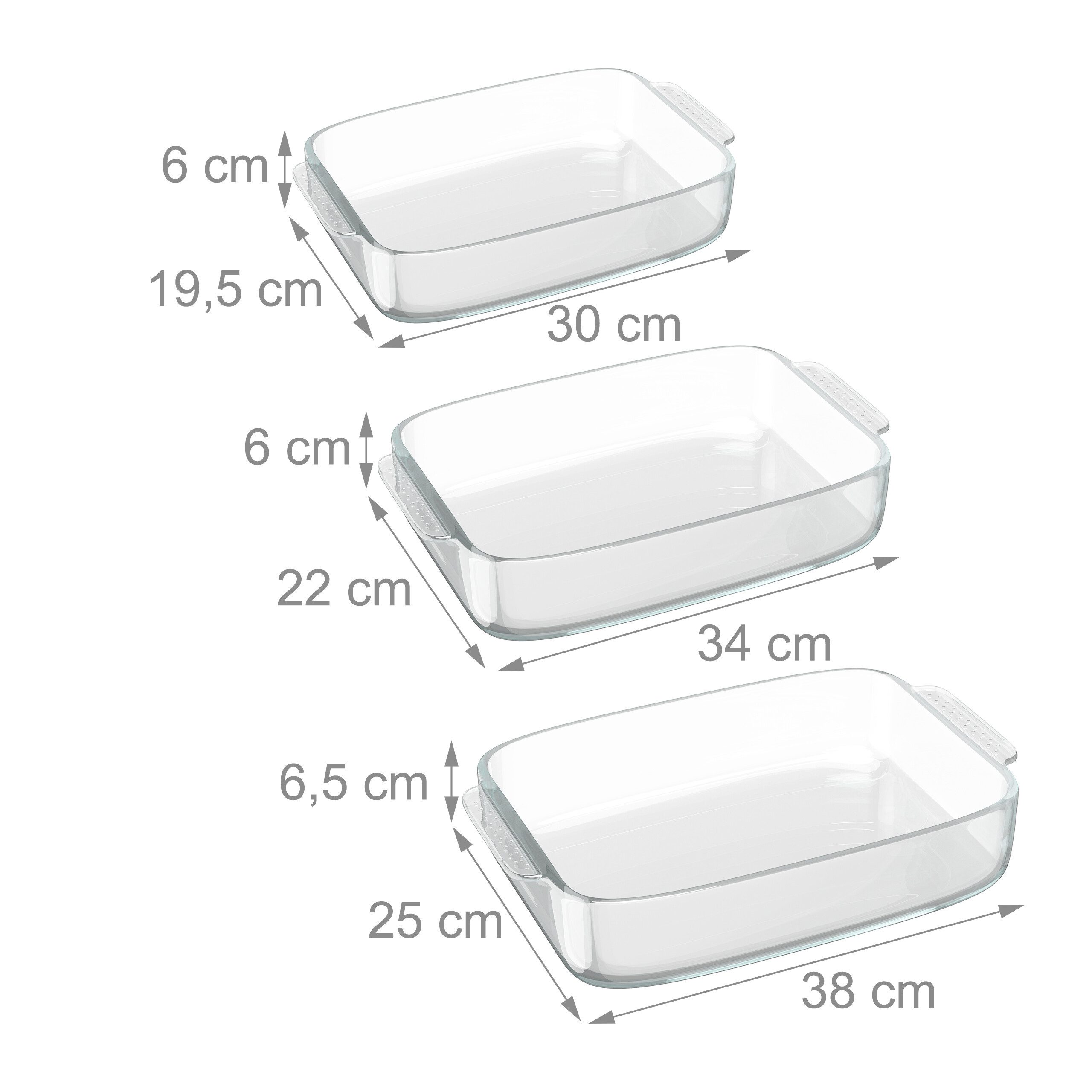 relaxdays Auflaufform Glas Auflaufform 3er Set, Glas, (3-St) – Bild 4 von 5