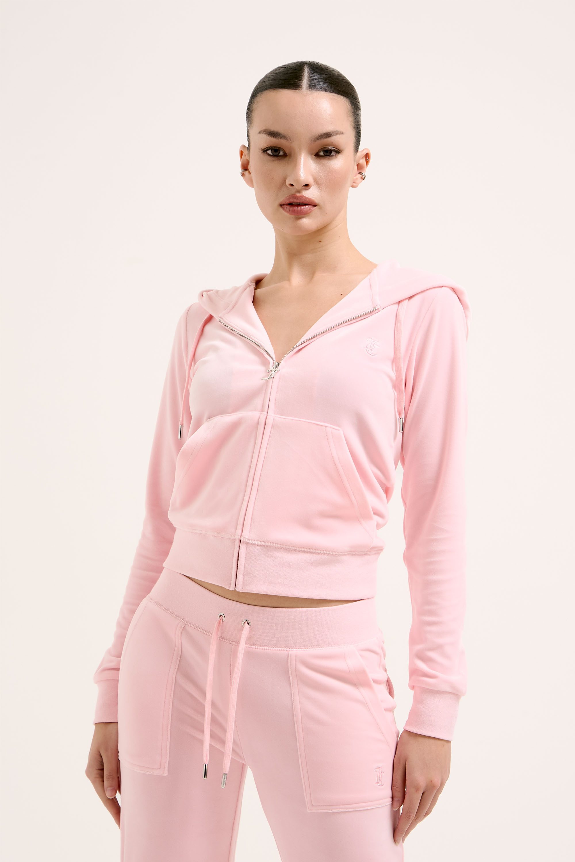 Juicy Couture Kapuzennickijacke ROBERTSON HOODIE . Damen Trainingsjacke Damen, Sweatjacke mit Kapuze, Velour, mit Glitzer, Sale