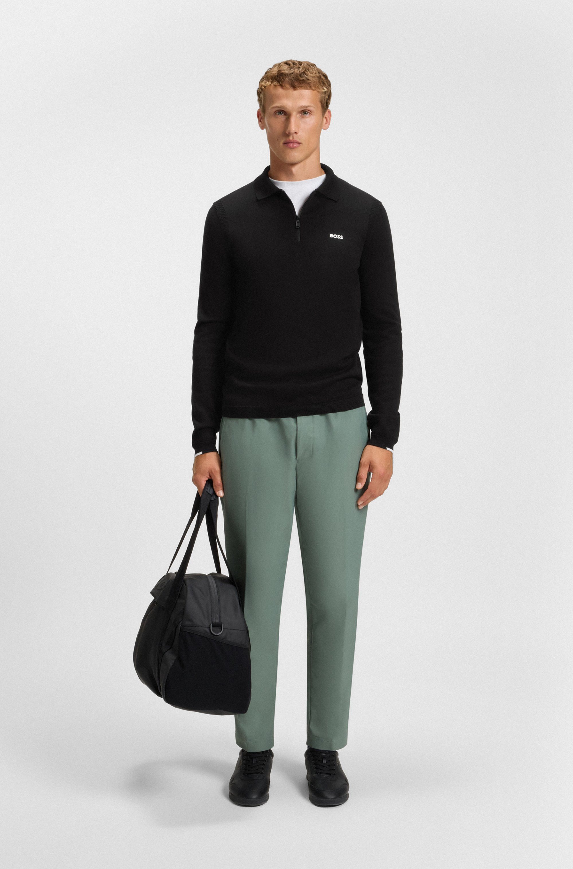 BOSS GREEN Strickpullover KN Ever-X PL mit Reißverschluss, regular fit, toniges Logo