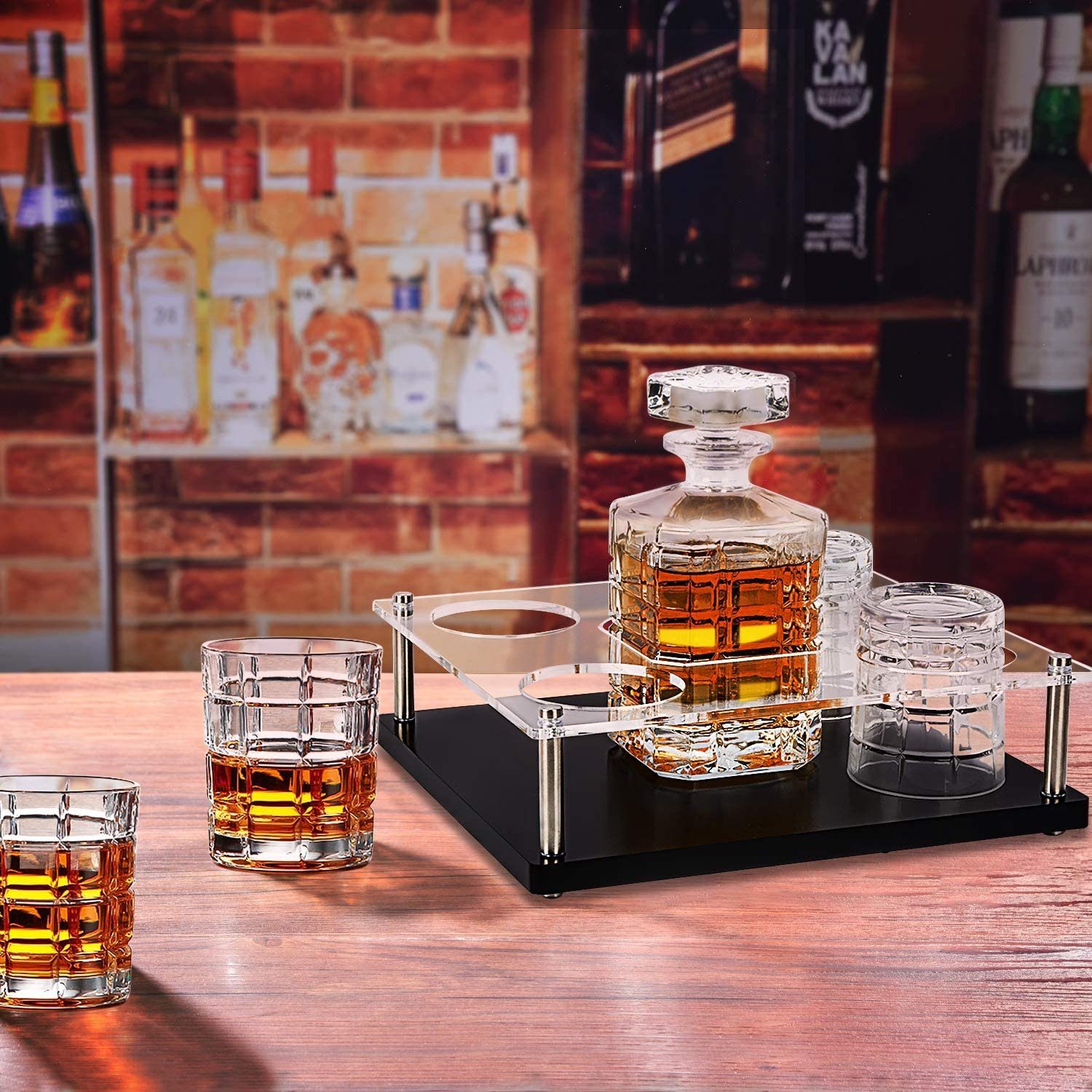 Scotch Bourbon Brandy – 750 ml Whiskykaraffe für Wein Whiskyflasche Karaffe Dekanter mit 2 Gläsern Likör Whiskygläser 