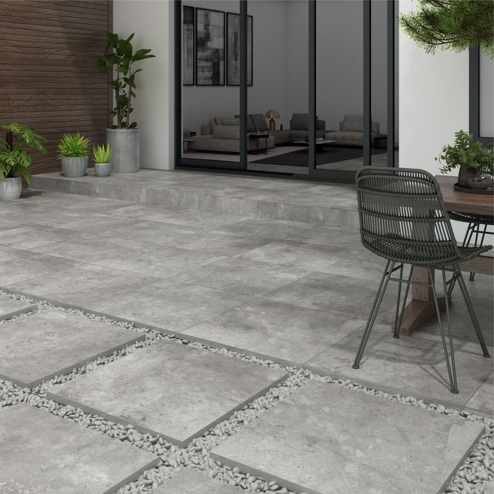Bodenfliese 1 Paket (0,72 m) Terrassenplatten HAMBURG BLACK (60 × 60 cm), matt, Feinsteinzeug, schwarz, R11, Feinsteinzeug, Balkone Dachterrasse Außenraum