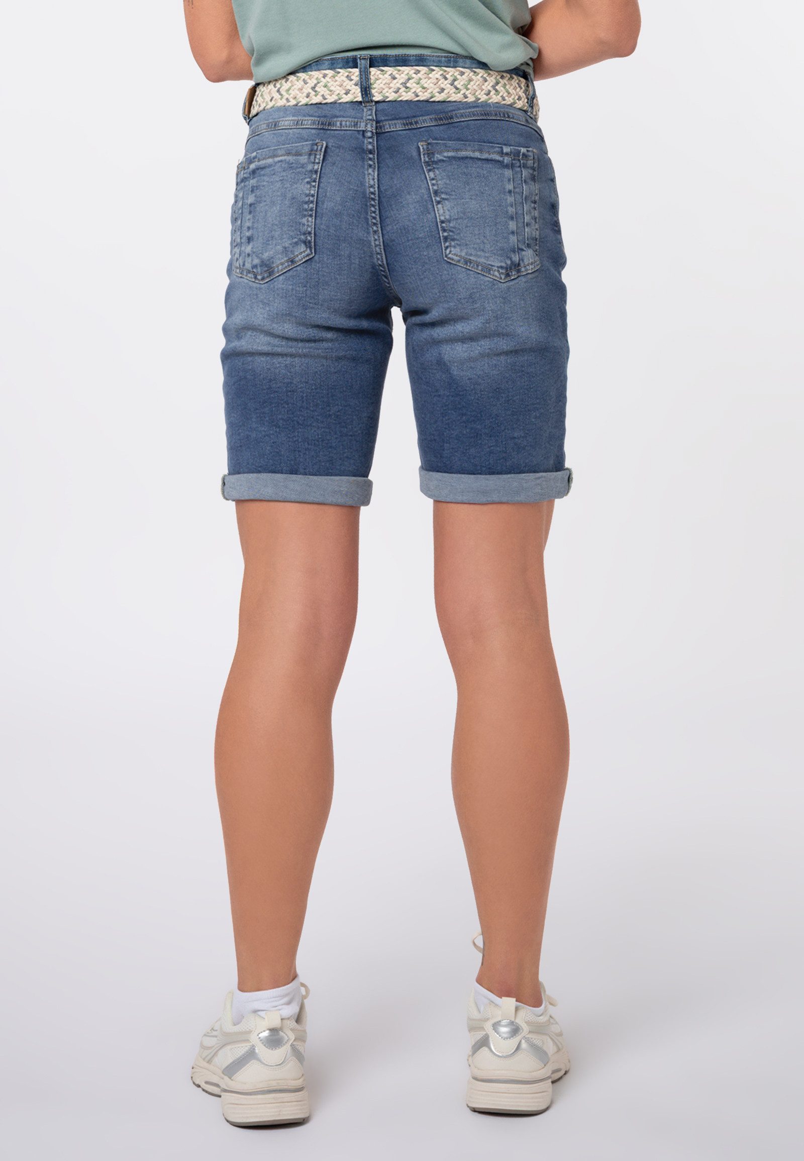SUBLEVEL Jeansbermudas Damen Jeansbermuda mit schönem Gürtel Sommerhose, Denim Bermuda, Shorts mit Gürtel