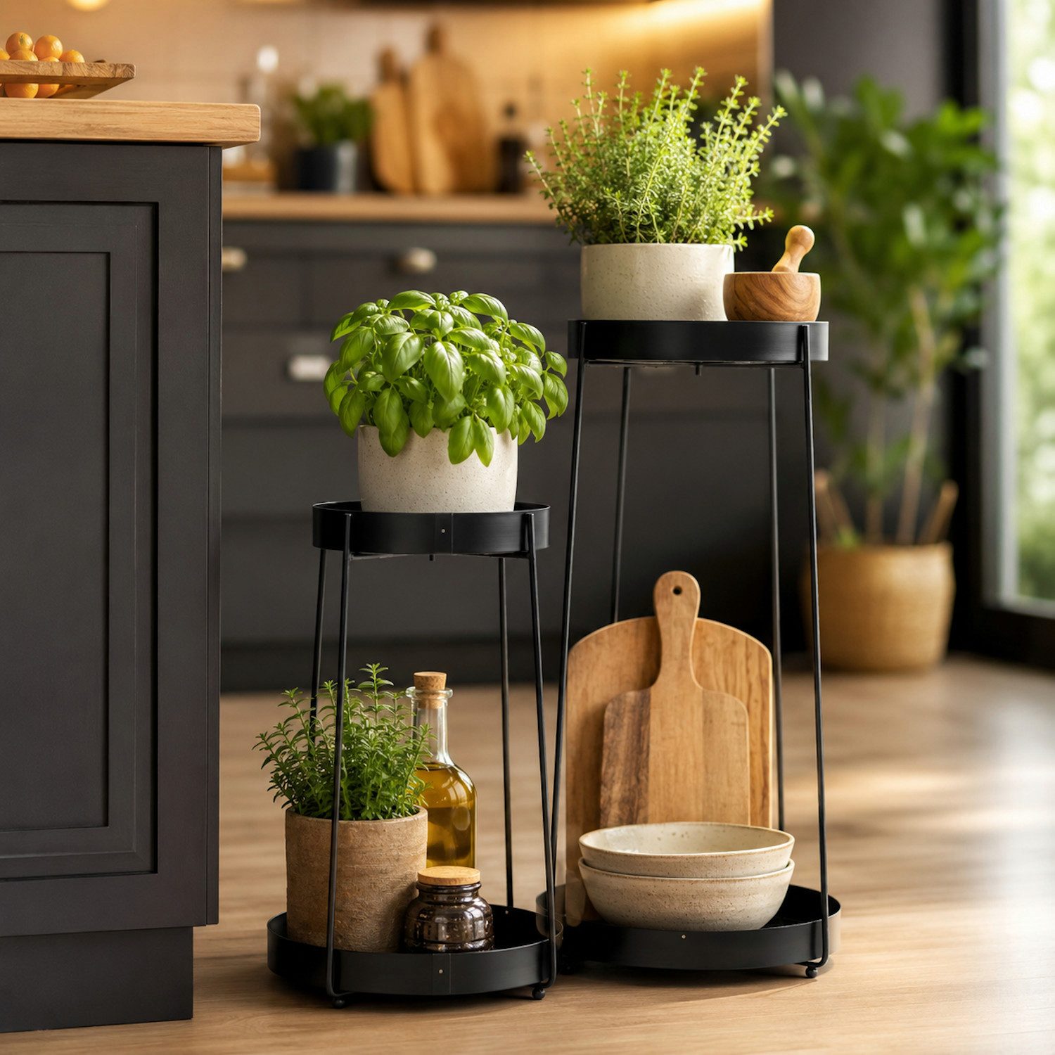 INtrenDU Blumenständer mit je 2 Etagen für Pflanzen & Deko, 58+46 cm (Blumenständer-Set, 2 St., 2er-Set)