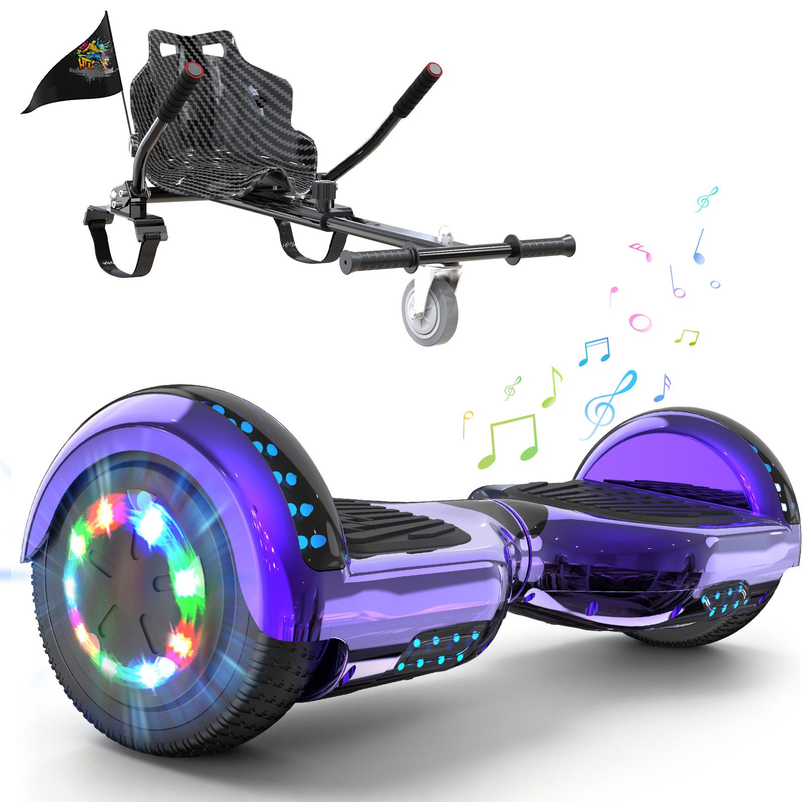RCB Balance Scooter Kart Set, 6,5 Zoll Hoverboard mit Sitz für Kinder, Hoverboard mit Go-Kart, 120,00 W, 15 km/h, bis zu 10 km Reichweite, keine Straßenzulassung