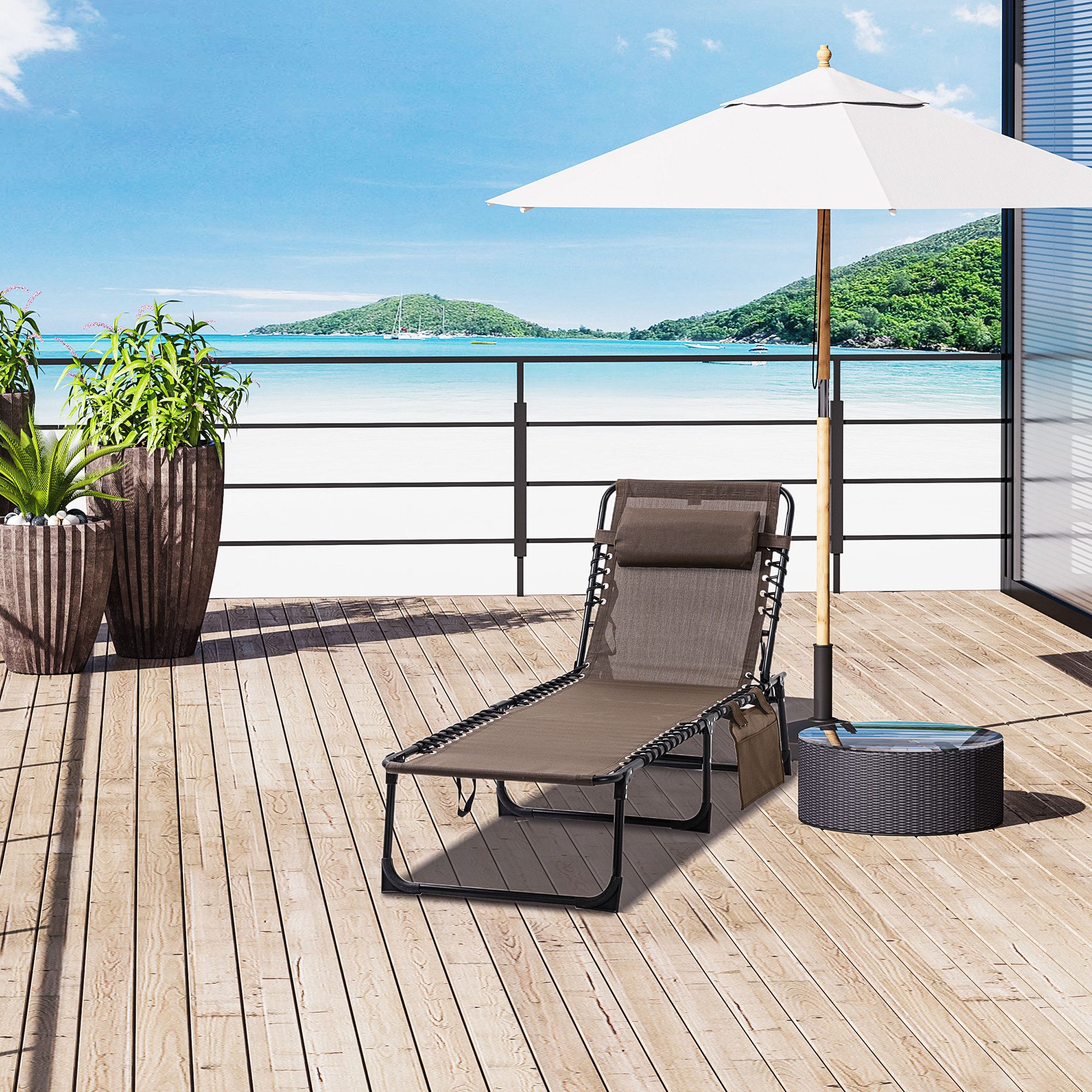 Outsunny Gartenliege mit Kopfkissen, Seitentasche, 5-Fach verstellbare Rück günstig online kaufen