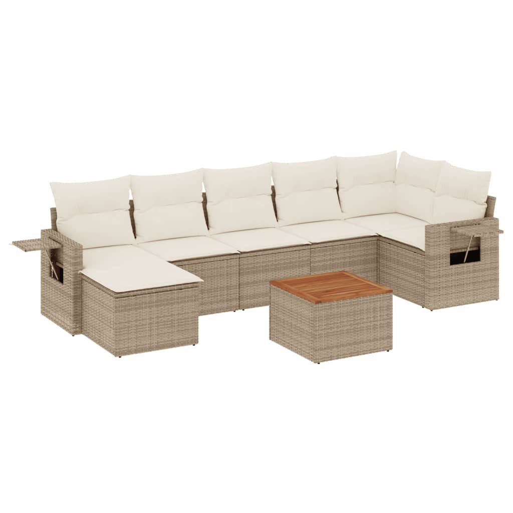 Gartenlounge-Set 8-tlg. Garten-Sofagarnitur mit Kissen Beige Poly Rattan