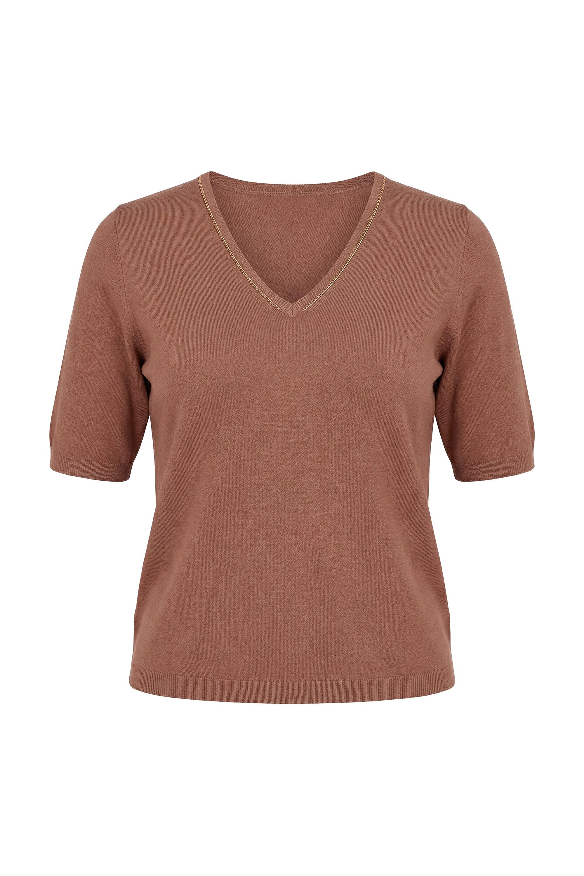 Ulla Popken Strickpullover Pullover Elastiksaum V-Ausschnitt Halbarm Glitter