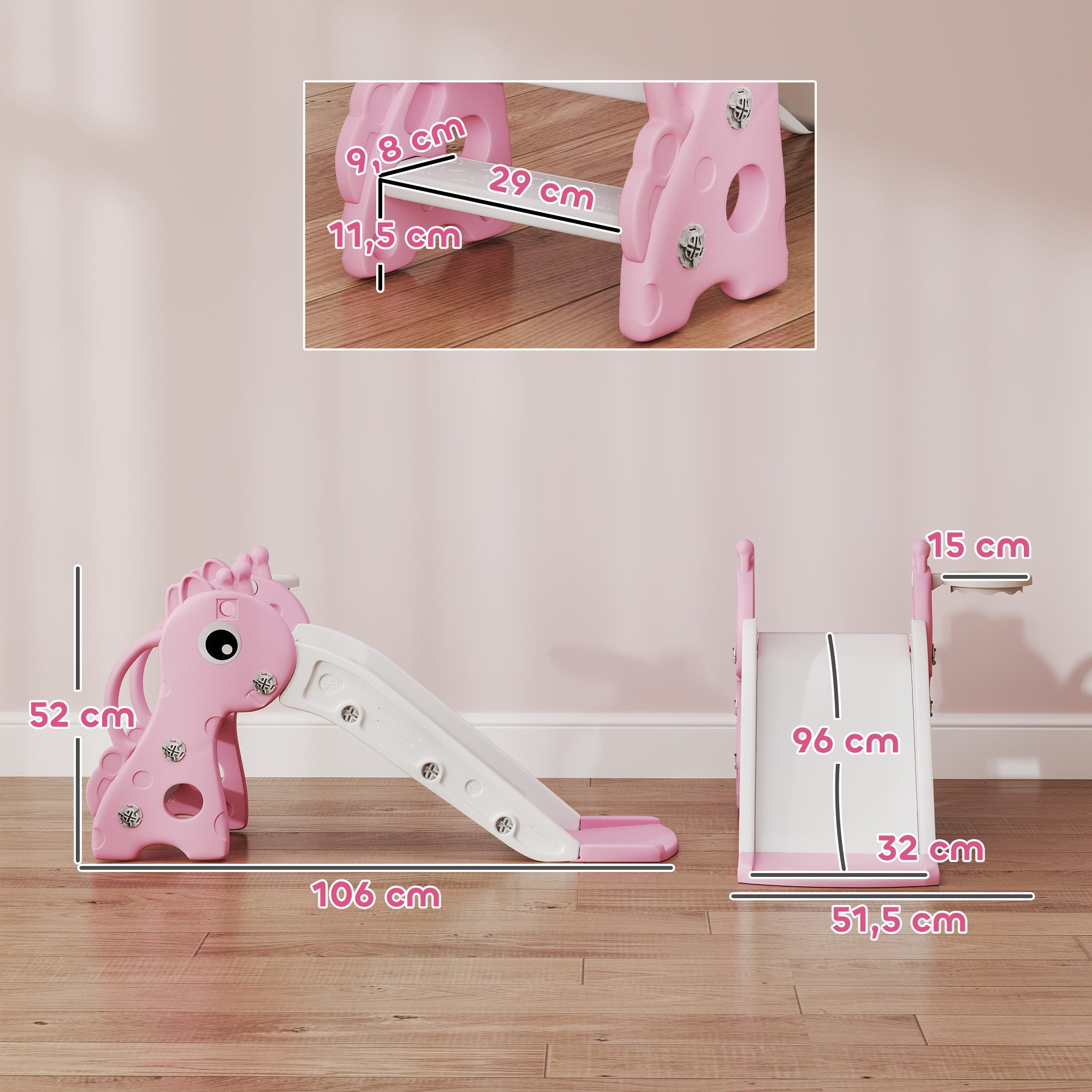 AIYAPLAY Rutsche Kinder Rutsche Gartenrutsche mit Basketballkorb, Basketball, (Kleinkinderrutsche, 1-tlg., 3-in-1 Kinderrutsche), für Indoor & Outdoor für 1-3 Jahre Kinder, Rosa