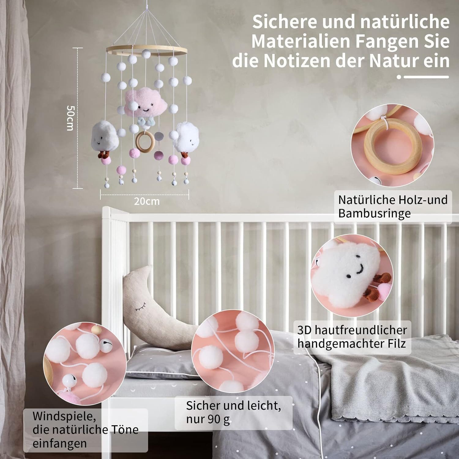 Coonoor Mobile Baby Bettglocke Hölz Hängende Mobile Windspiel günstig online kaufen