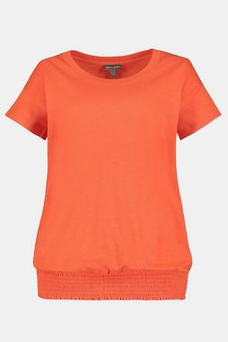 Gina Laura Rundhalsshirt T-Shirt elastischer Saum Biobaumwolle