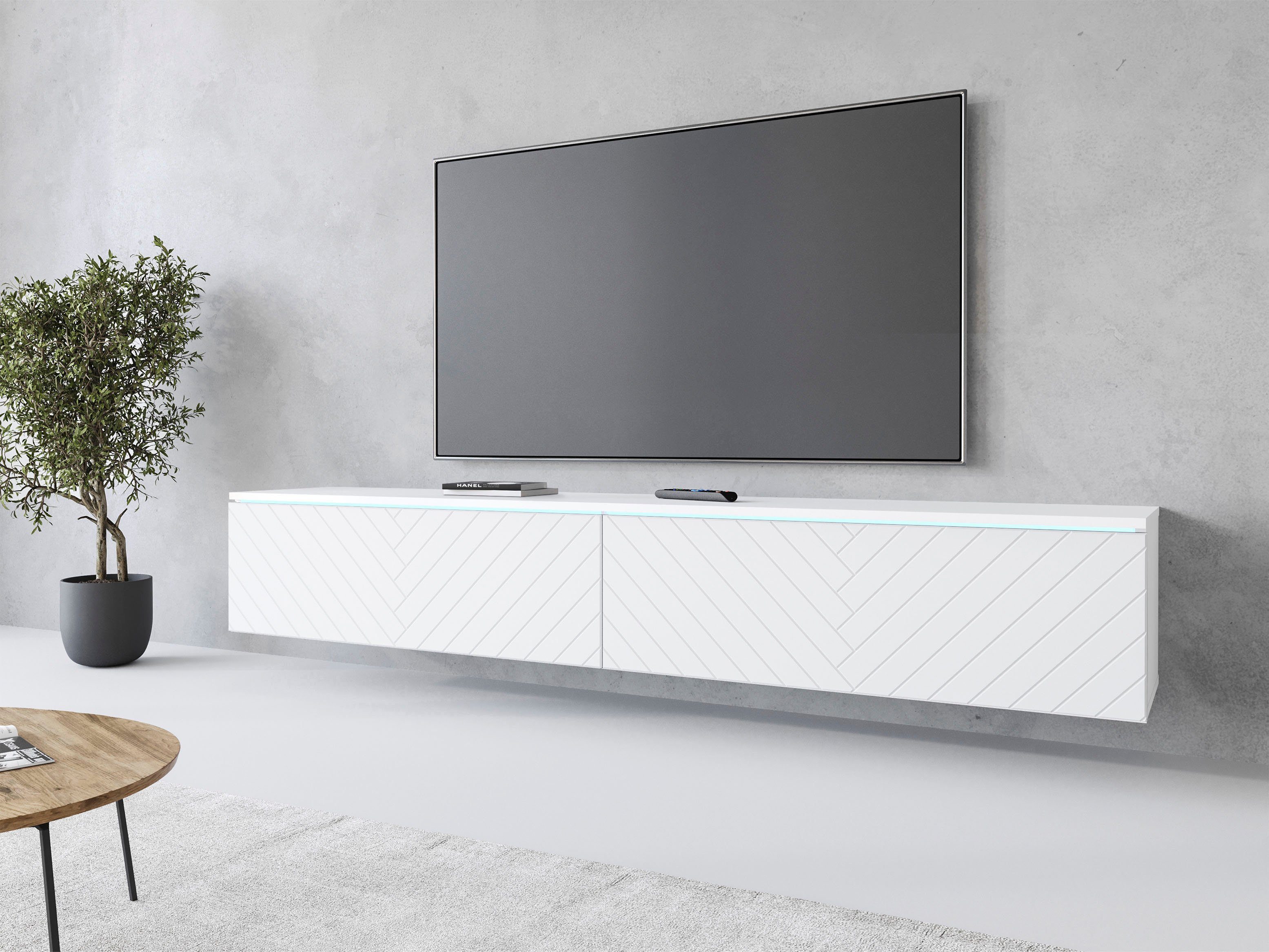 INOSIGN Lowboard Vera, wahlweise mit oder ohne Beleuchtung, gefräste MDF Front mit 3D Effekt, stehend und hängend montierbar