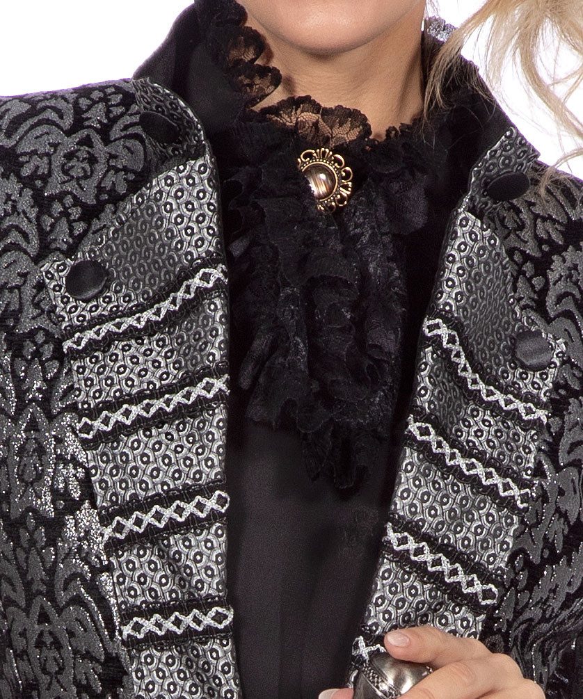 Karneval-Klamotten Kostüm Brokatjacke Karneval silber schwarz Damen Luxus, günstig online kaufen