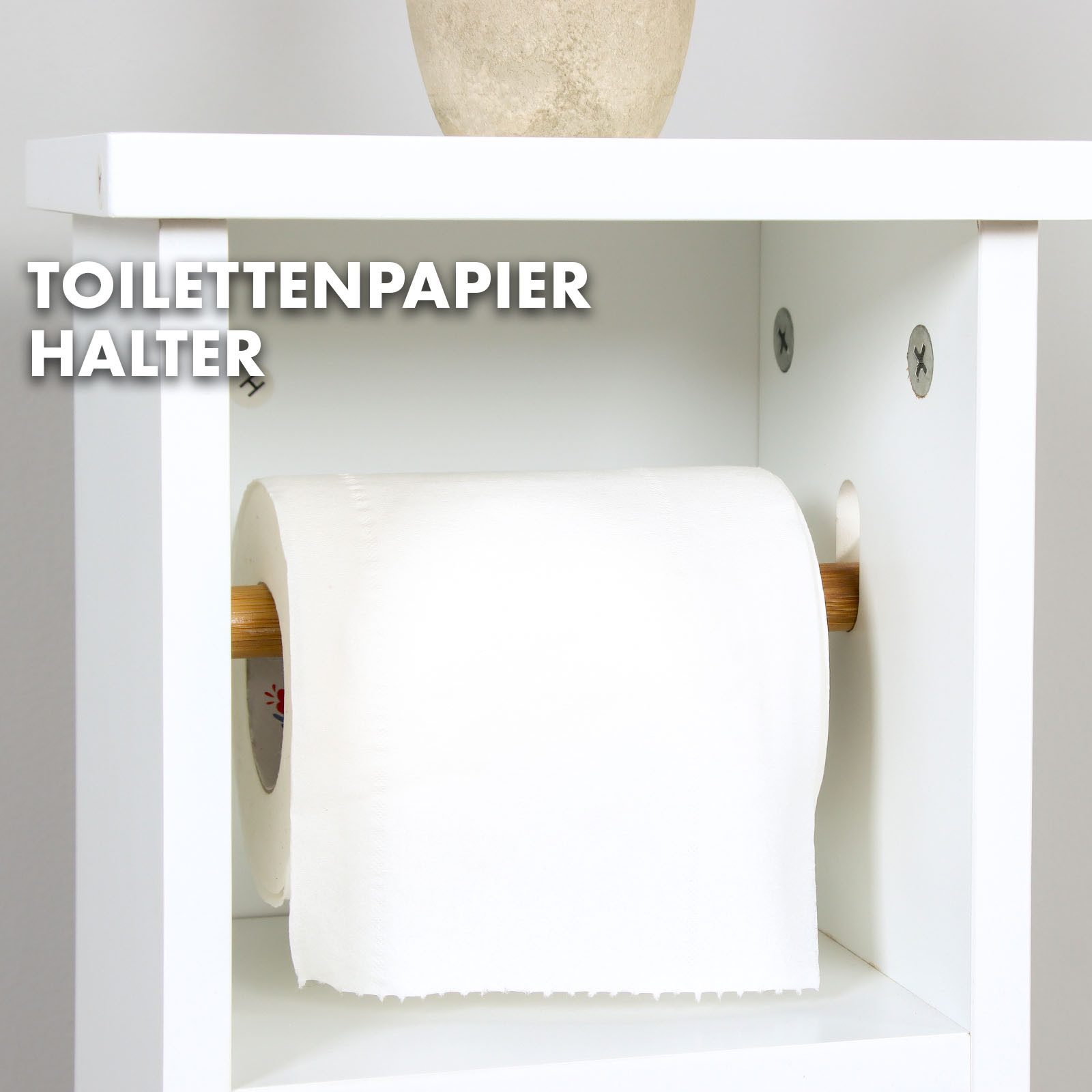 Floordirekt Badkommode Badezimmerschrank Wisconsin mit praktischer Klopapierhalterung, Stilvolle Ordnung für Ihr Badezimmer – Bild 3 von 5
