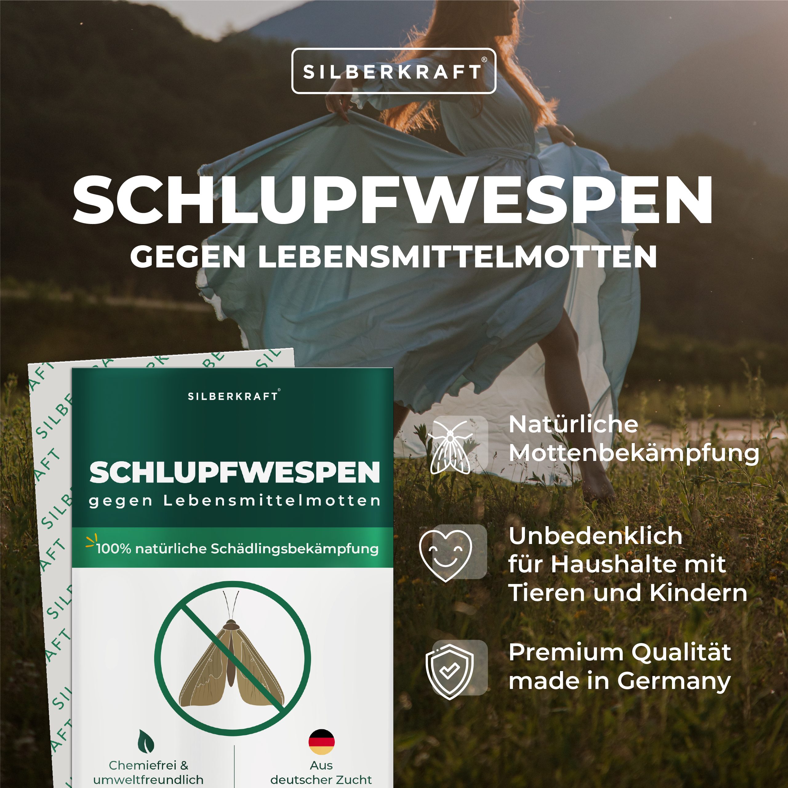 Silberkraft Insektenvernichter Silberkraft Schlupfwespen gegen Lebensmittelmotten, Mottenbekämpfung, 3 Lieferungen je 2 Karten (6 Karten gesamt) über 9 Wochen – Bild 3 von 5