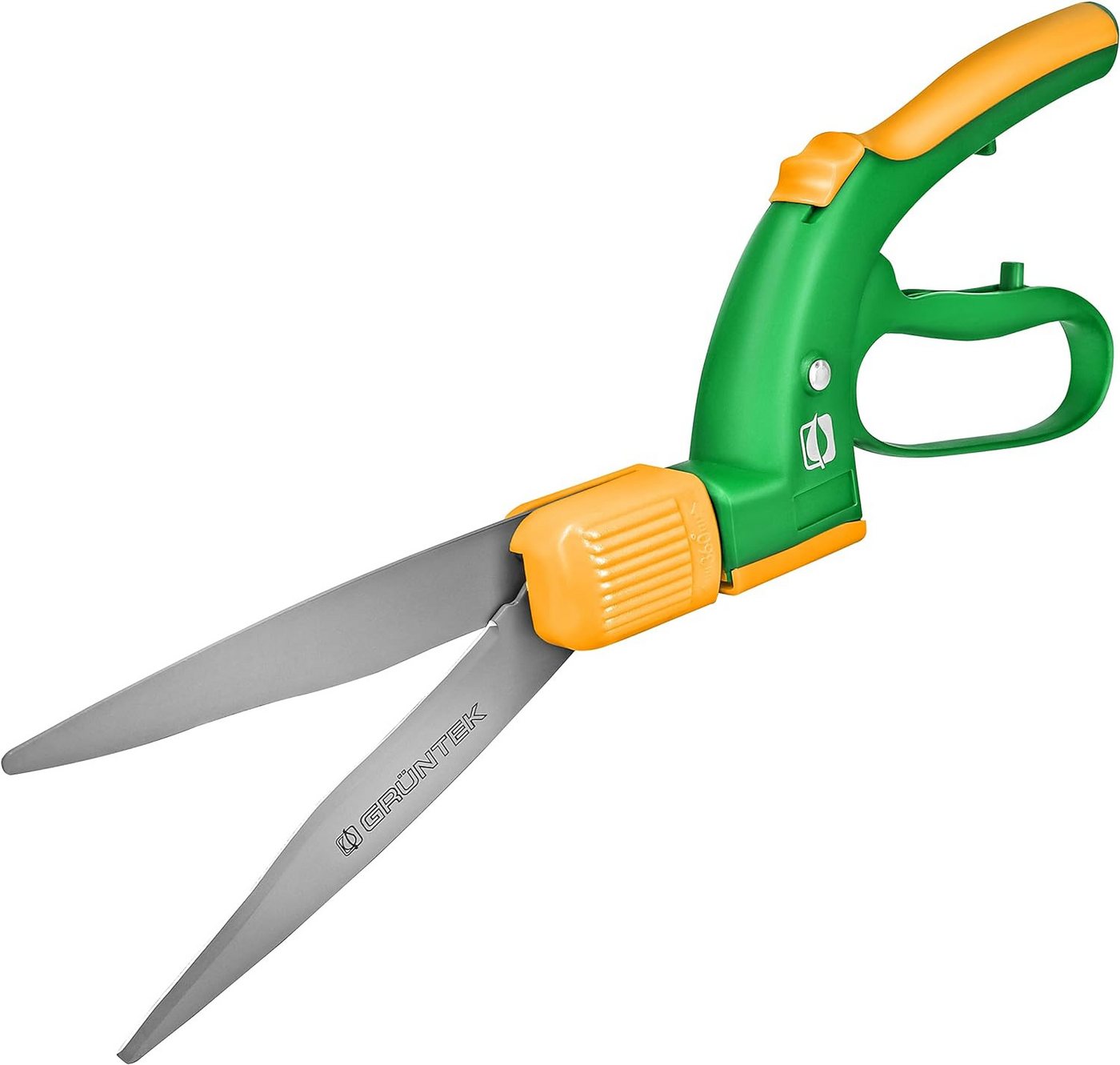 GRÜNTEK Grasschere Teflon Rasenschere SEGLER 360° drehbarer Schneidekopf, mit Handschutz, Rasenkantenschere 380 mm, ergonomische Griffe, Anti-Haft beschichtet