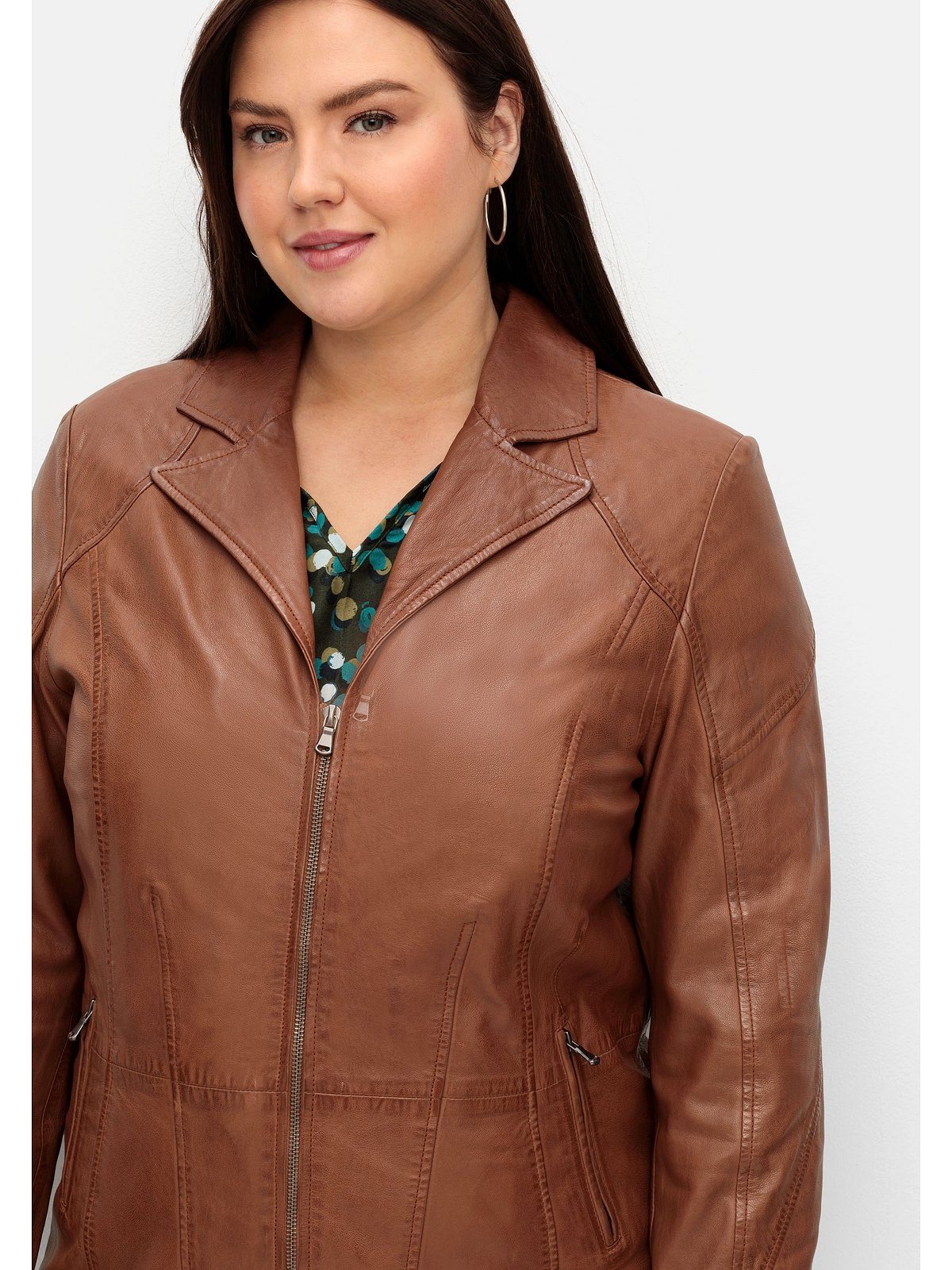 Sheego Lederjacke Große Größen aus Lammnappa, mit Reverskragen