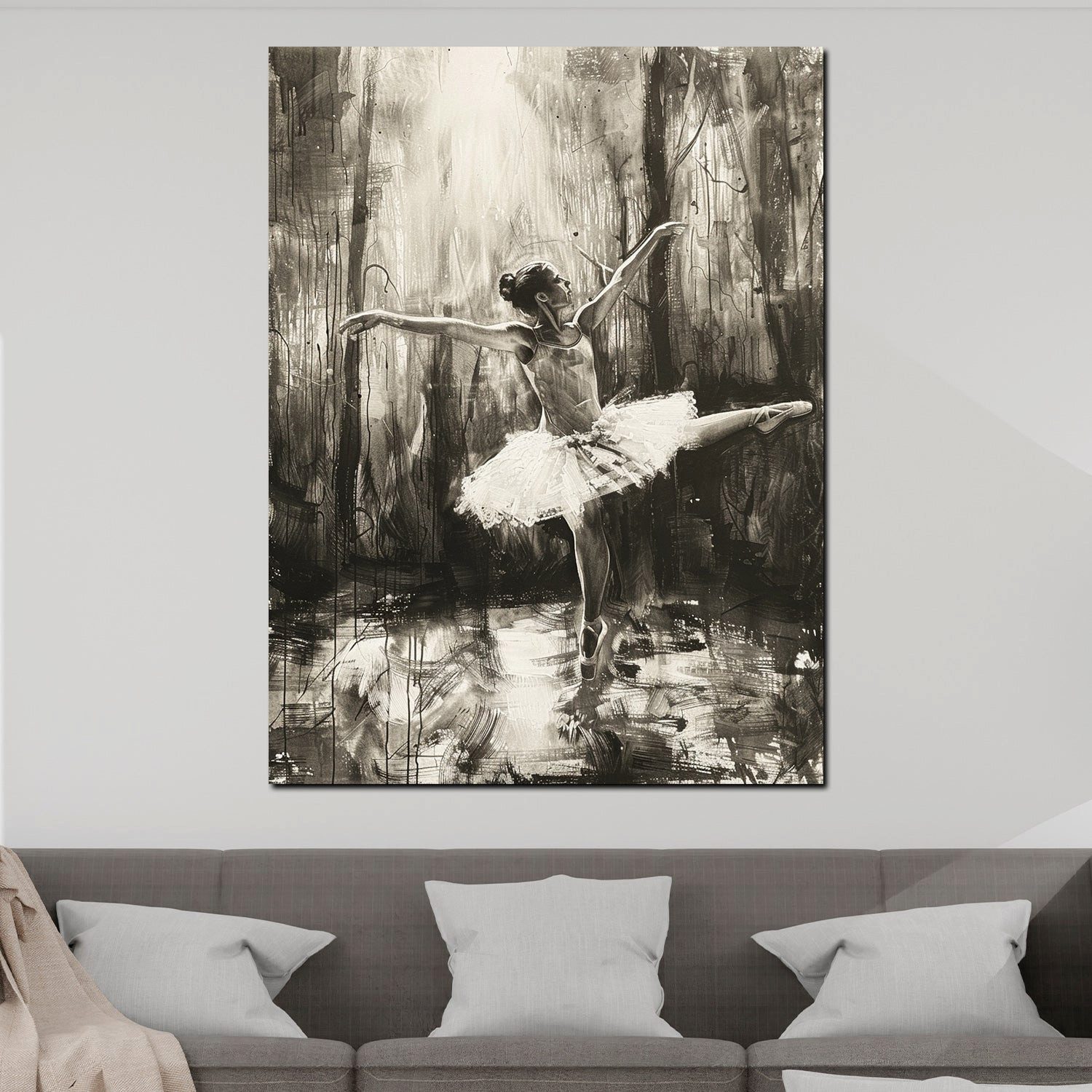 Artedinoi Leinwandbild Ballerina klassisch Schwarz-Weiß Tusche Leinwandbild Wandbild XXL, Ballerina, Schwarz-Weiß