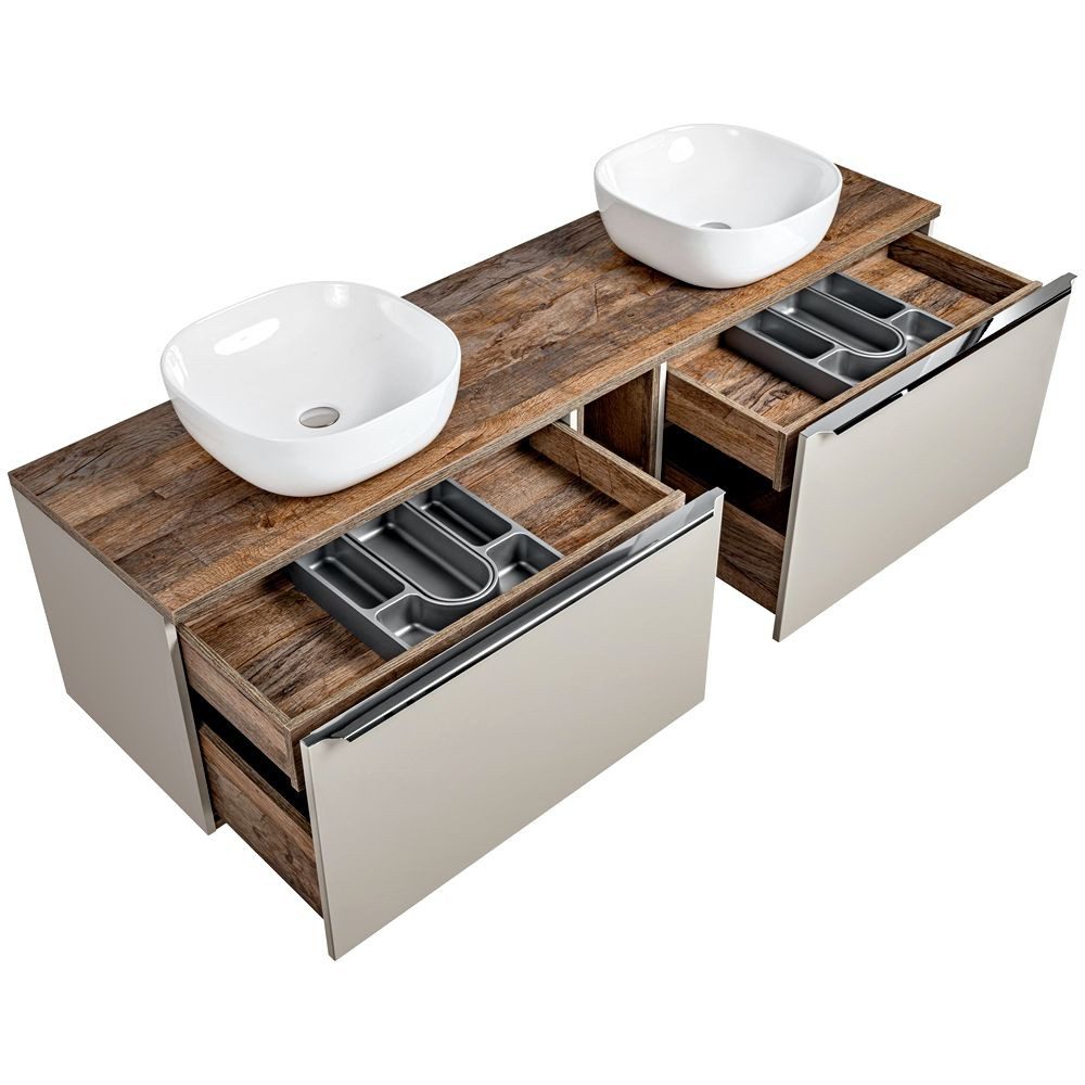 Lomadox Badmöbel-Set PUEBLA-56-TAUPE, (Spar-Set, 12-St), Spiegelschrank günstig online kaufen