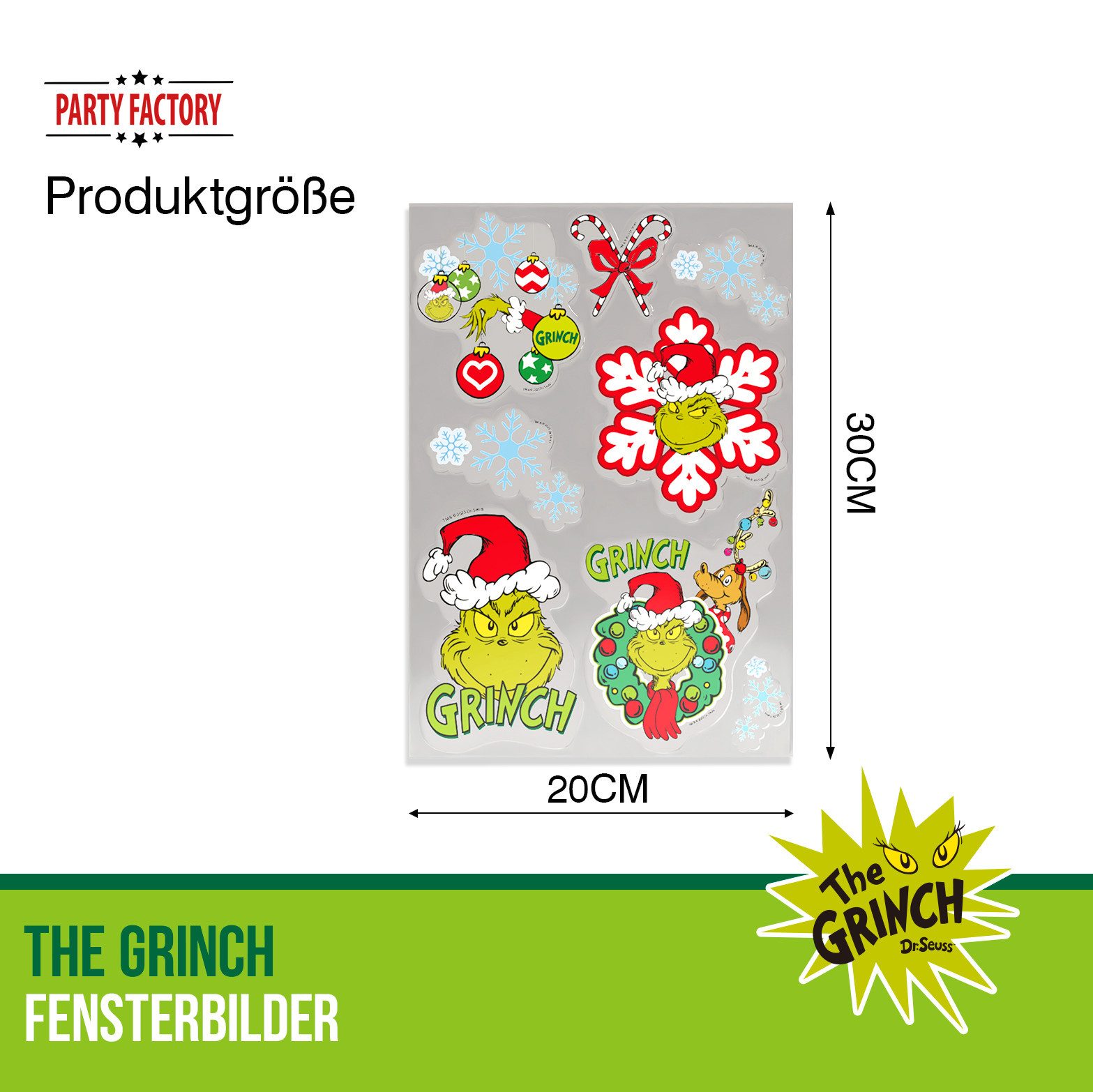 Party Factory Fensterdekoration The Grinch Fensterbilder Weihnachtsdeko, dkorativ passend zum Advent
