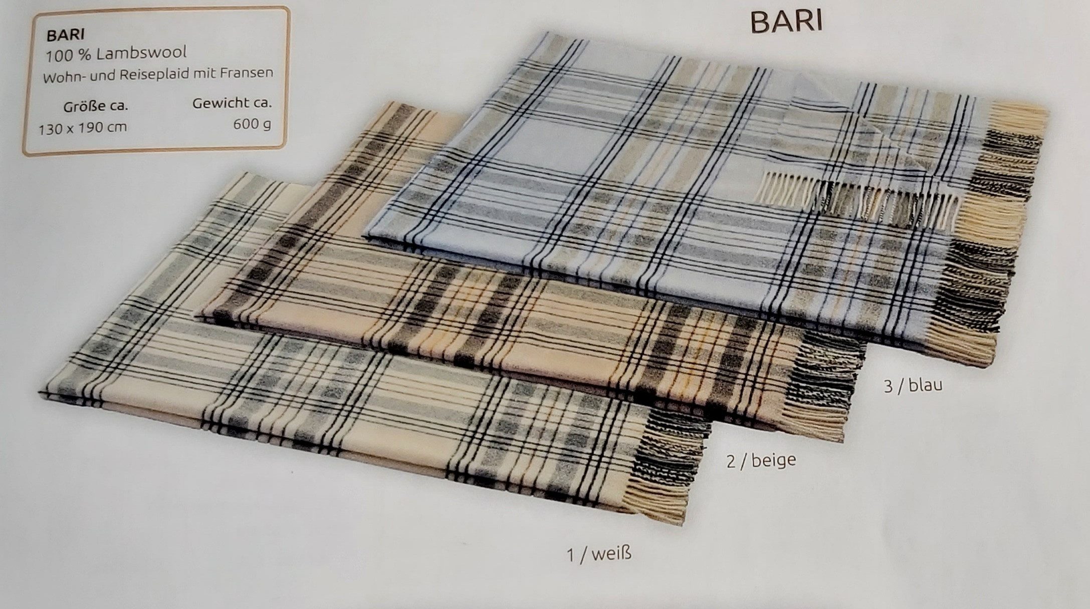 Wolldecke "BARI" 100% Lammwolle Wohn- und Reiseplaid mit Fransen, Steinbeck GmbH, Kariert