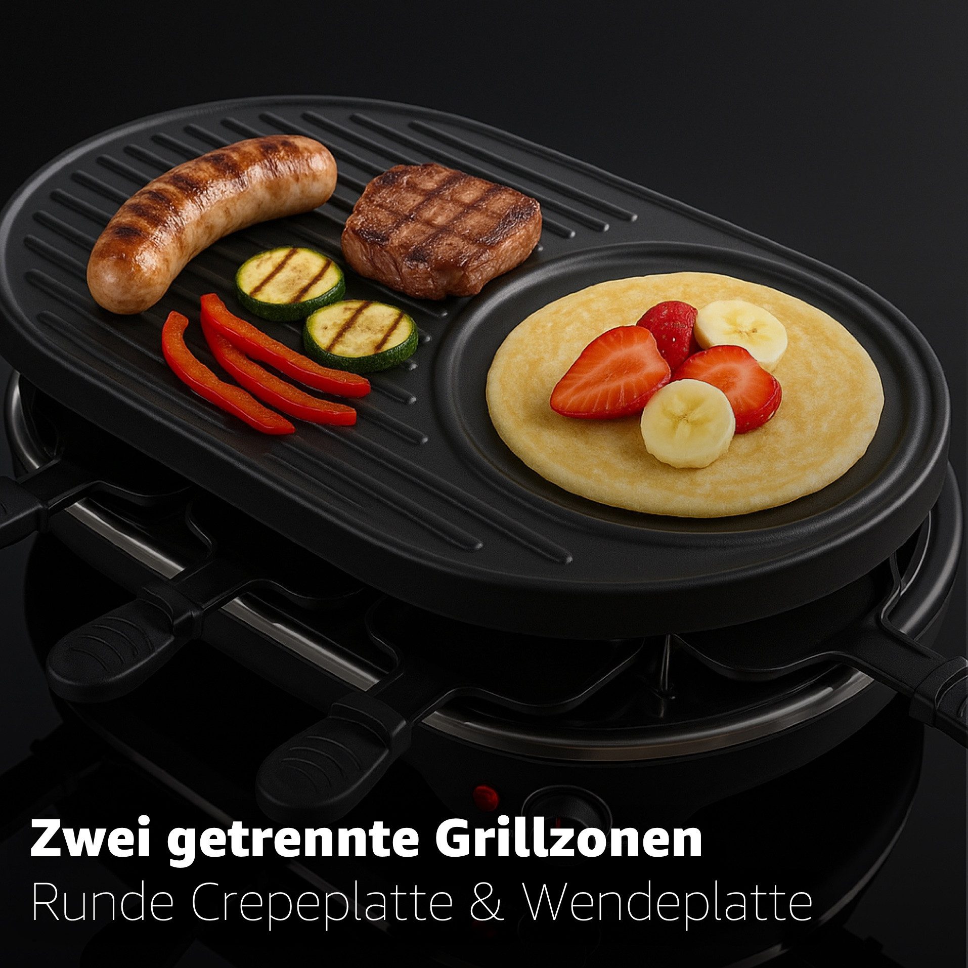 HaushaltO Raclette Raclette Set für 8x Personen - Grillplatte & Steinplatte, 8 Raclettepfännchen, 1400,00 W, mit Steinplatte
