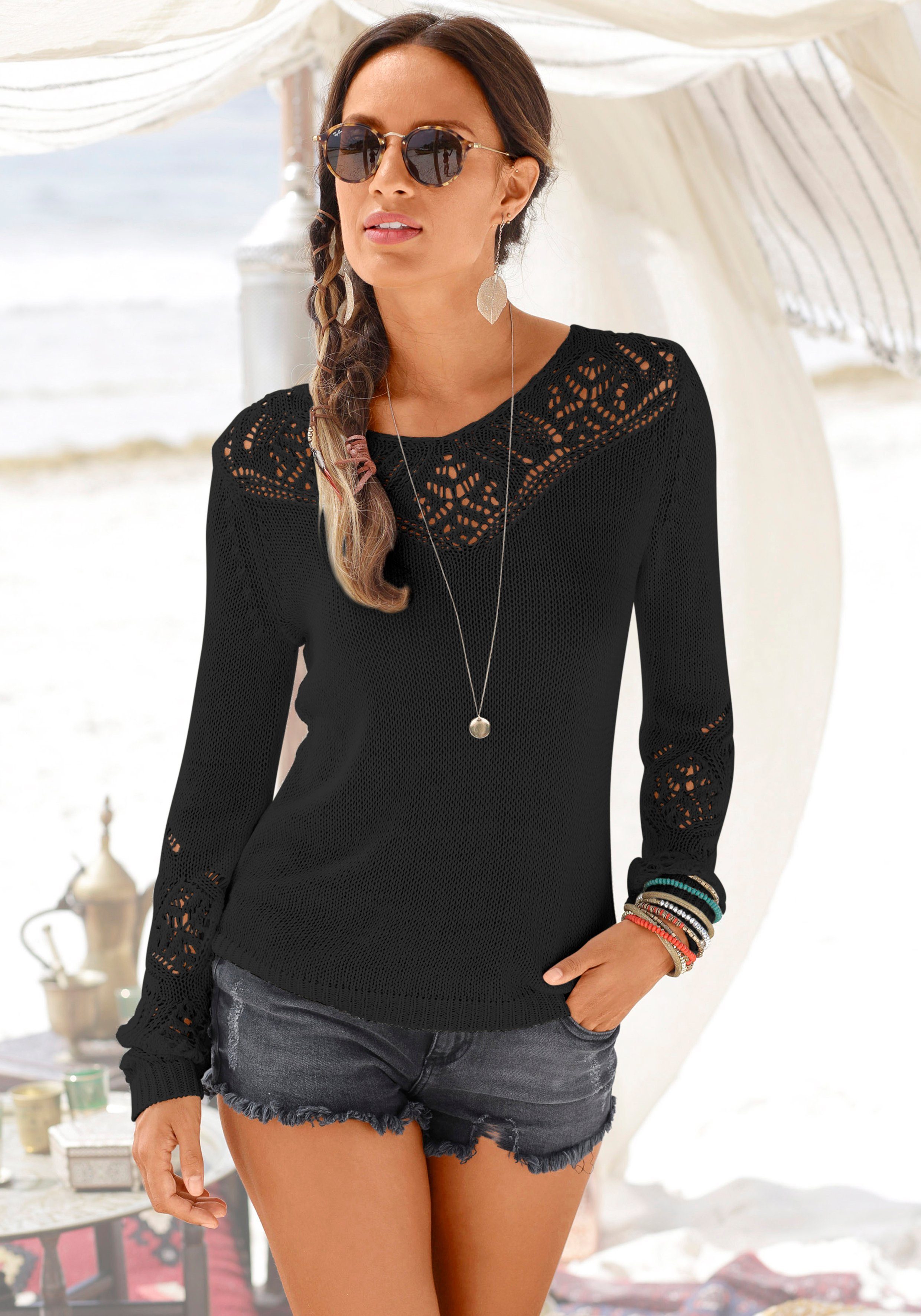 LASCANA Strandpullover schwarz