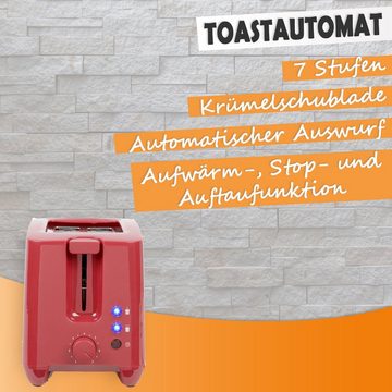 LIVOO Toaster LIVOO Toaster Rot 2 Schlitze Toastautomat 750 Watt LED