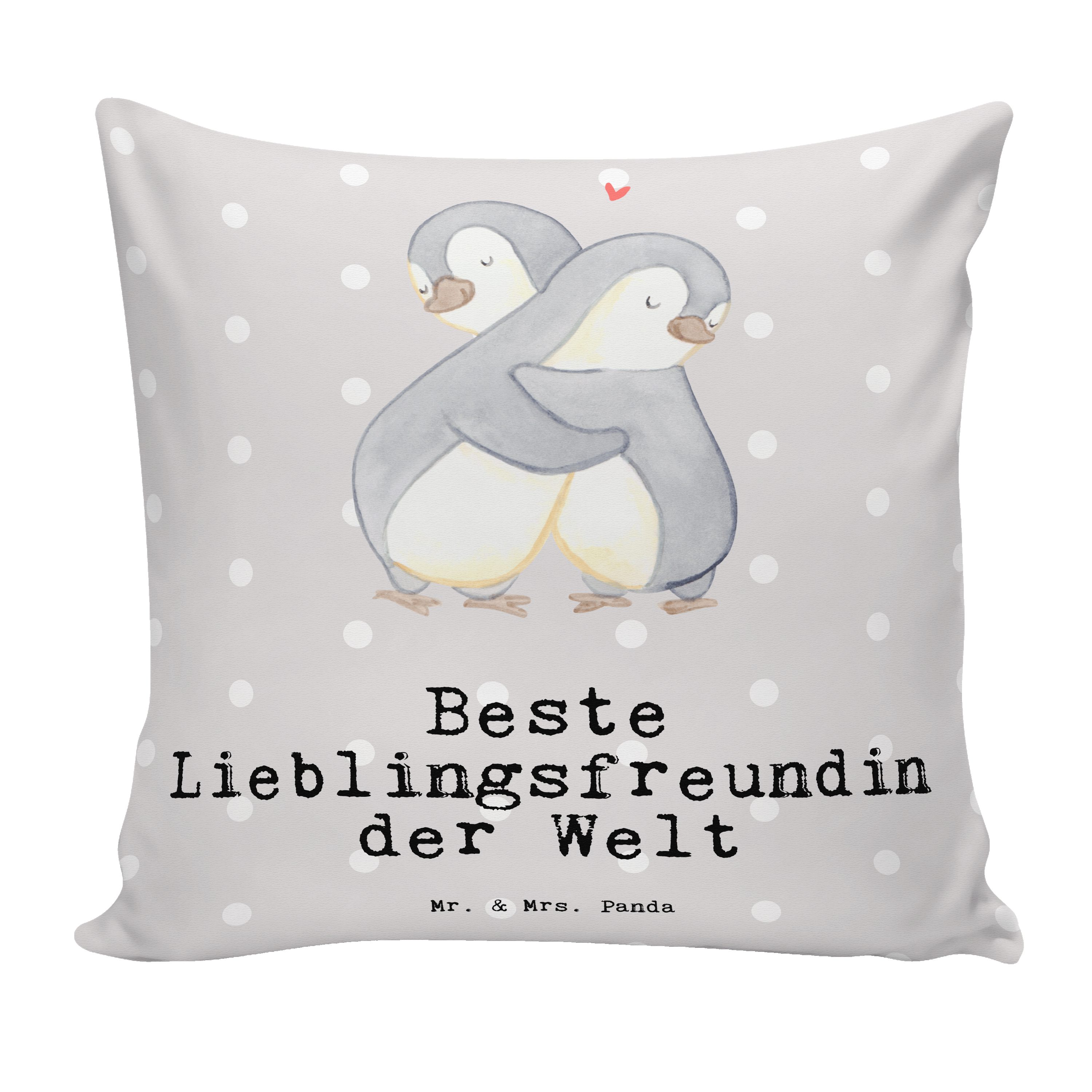 Mr. & Mrs. Panda Dekokissen Lieblingsfreundin Pinguin Grau - Pastell B Beste Welt - Geschenk, der