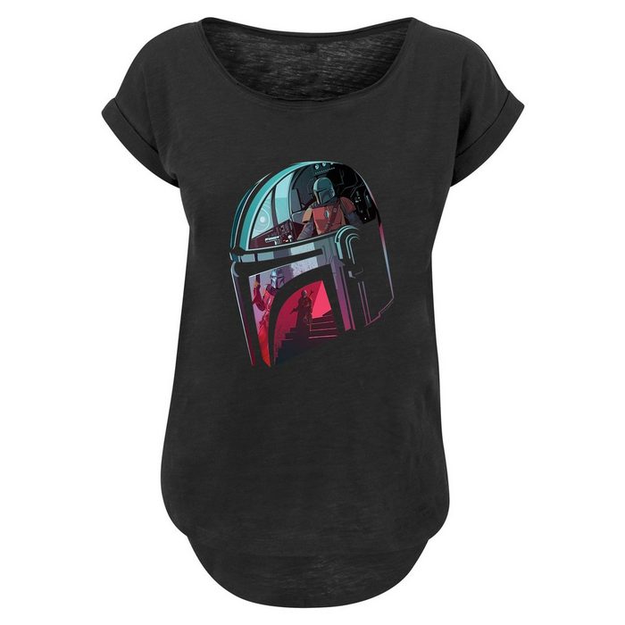 F4NT4STIC T-Shirt Long Cut T Shirt 'Star Wars Mandalorian Mandalore Helmet Reflection' Damen Premium Merch Lang Longshirt Bedruckt