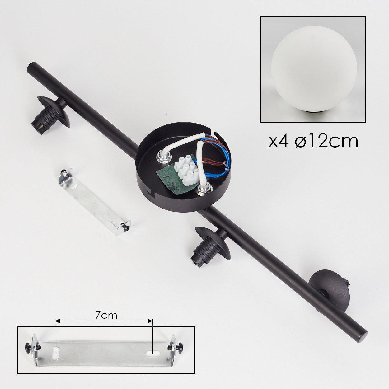 hofstein Deckenleuchte Deckenlampe aus Metall/Glas in Schwarz/Milchglas, ohne Leuchtmittel, Leuchte im Retro-Design aus Glas, 4 x G9 LED, ohne Leuchtmittel