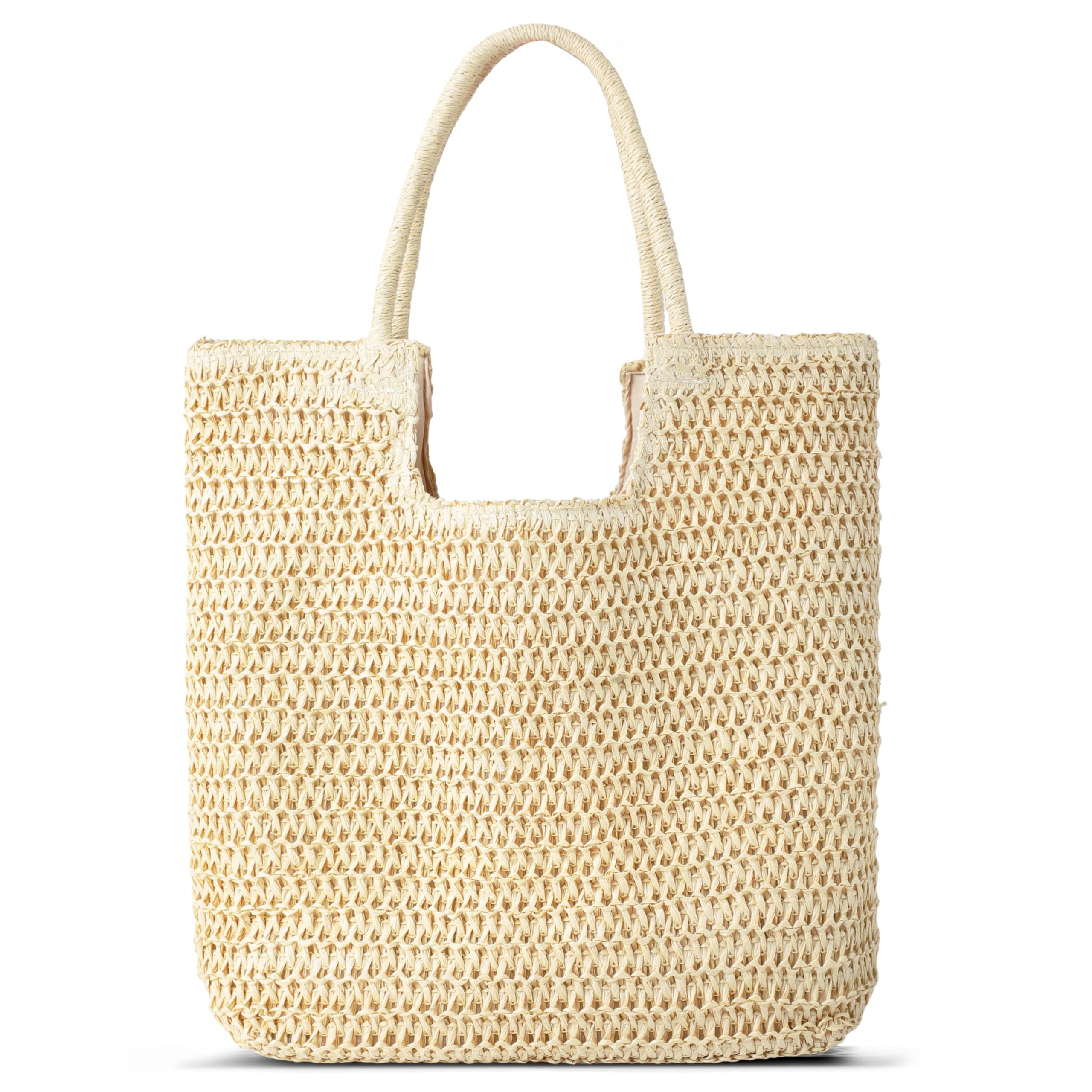 Zaewry Strandtasche Damen, Große Handtasche Damen, Leichte Schultertasche Boho, Shopper Tasche, Sommer Tasche Geflochten, Einkaufstasche Beach Bag