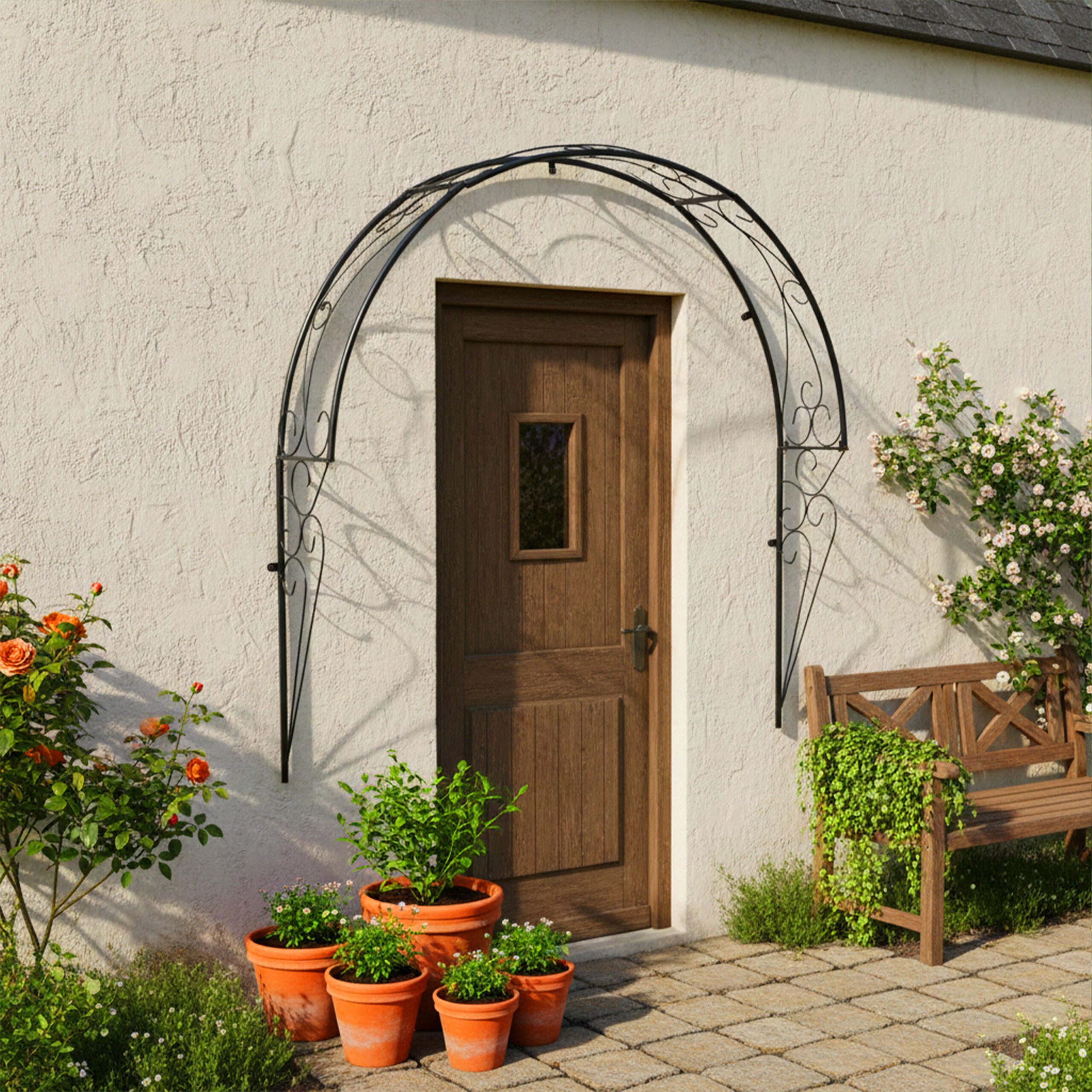 relaxdays Rosenbogen Halbbogen aus Metall