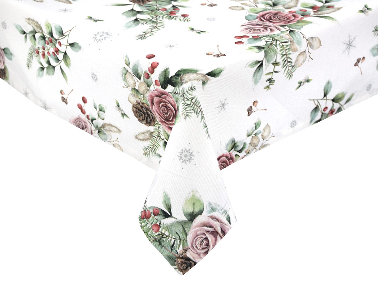 beties Tischdecke Magie des Winters Frost-Rose (1-tlg, 1 Stück Tischdecke), mit Rosen, Kiefernzapfen und Zweigen